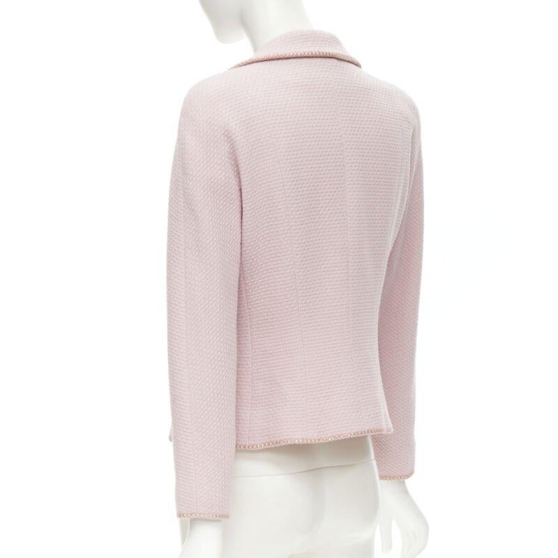 Women's CHRISTIAN DIOR 1997 Runway John Galliano pink tweed ribbon trimmed jacket FR42 L For Sale
