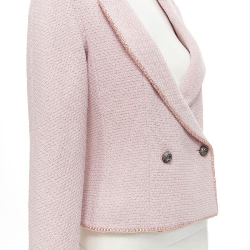 CHRISTIAN DIOR 1997 Runway John Galliano pink tweed ribbon trimmed jacket FR42 L For Sale 1