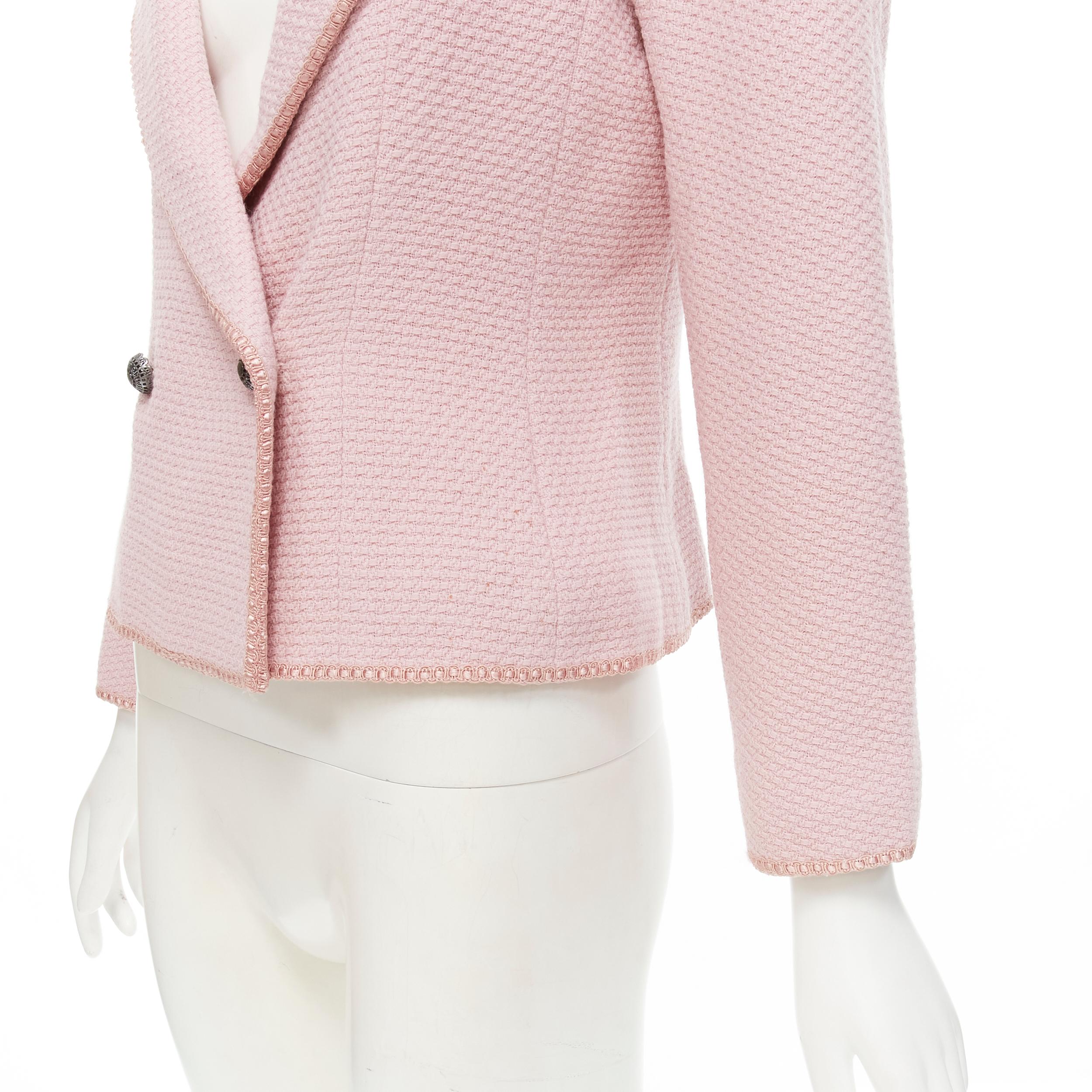 CHRISTIAN DIOR 1997 Runway John Galliano pink tweed ribbon trimmed jacket FR42 L For Sale 2