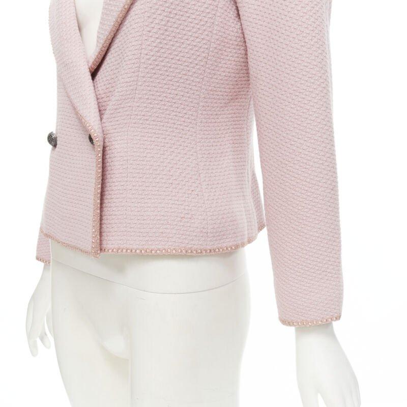 CHRISTIAN DIOR 1997 Runway John Galliano pink tweed ribbon trimmed jacket FR42 L For Sale 2