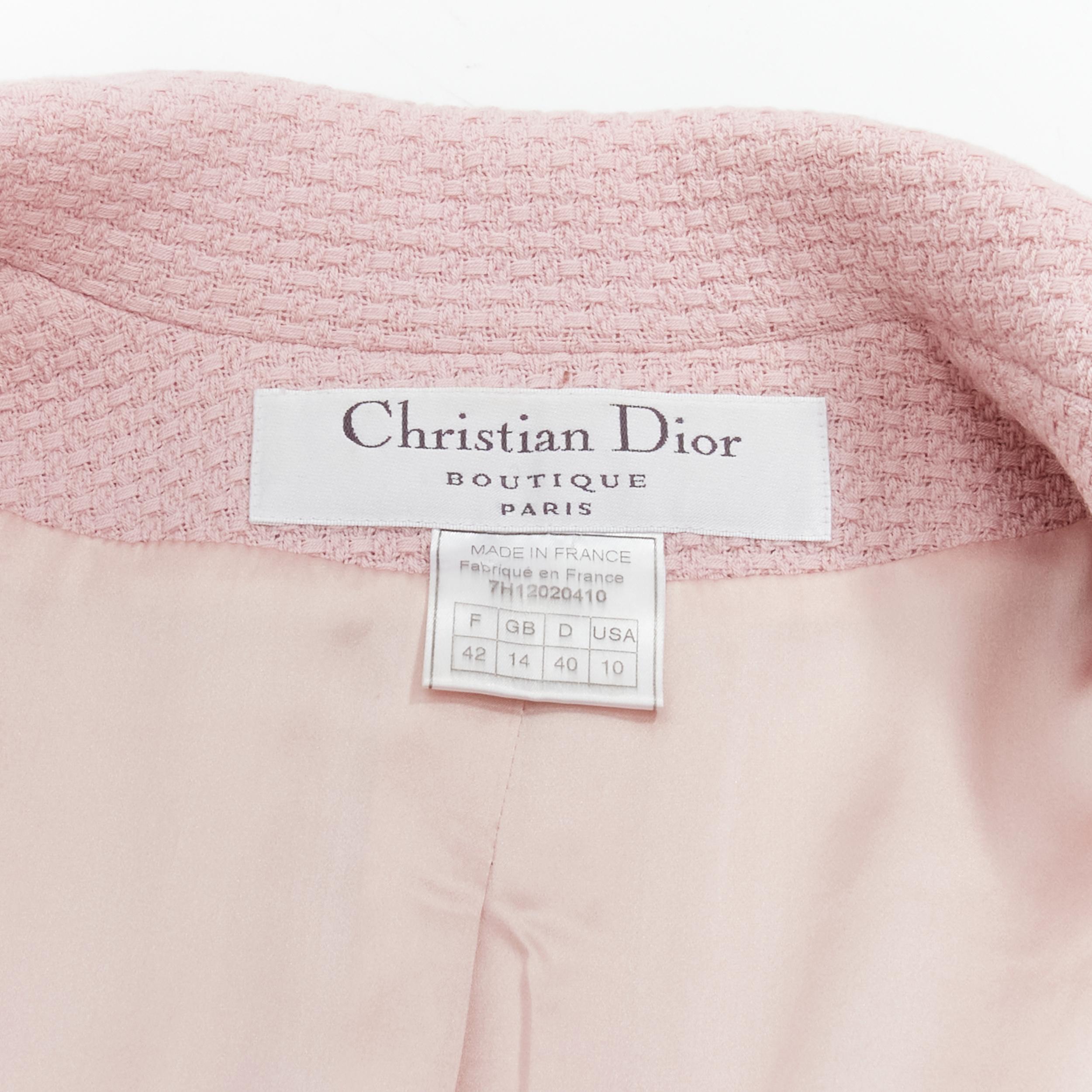 CHRISTIAN DIOR 1997 Runway John Galliano pink tweed ribbon trimmed jacket FR42 L For Sale 3