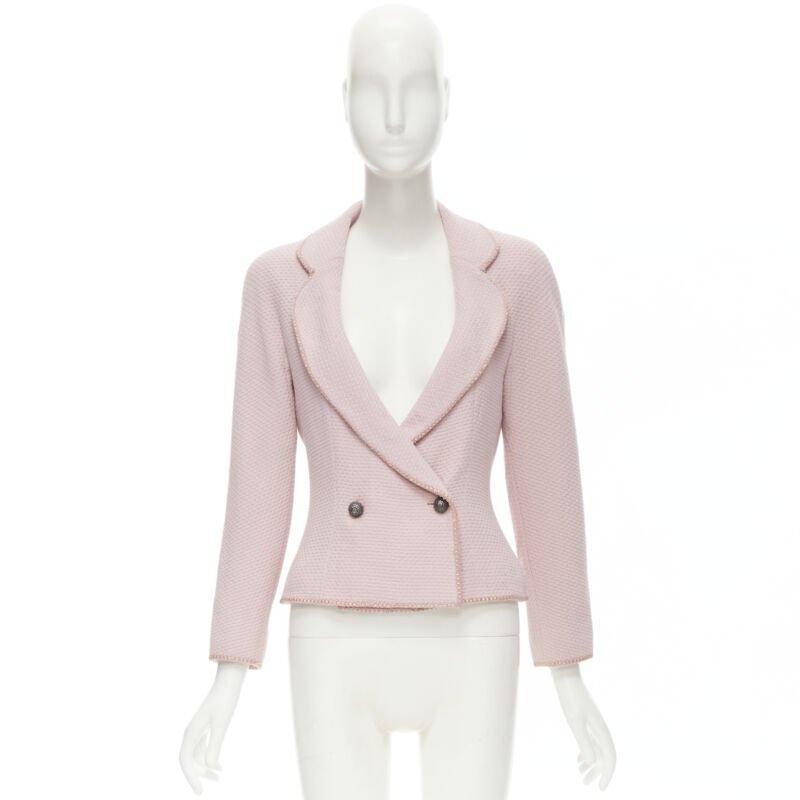 CHRISTIAN DIOR 1997 Runway John Galliano pink tweed ribbon trimmed jacket FR42 L For Sale 4