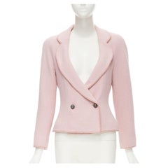 CHRISTIAN DIOR 1997 Runway John Galliano veste en tweed rose garnie de rubans FR42 L