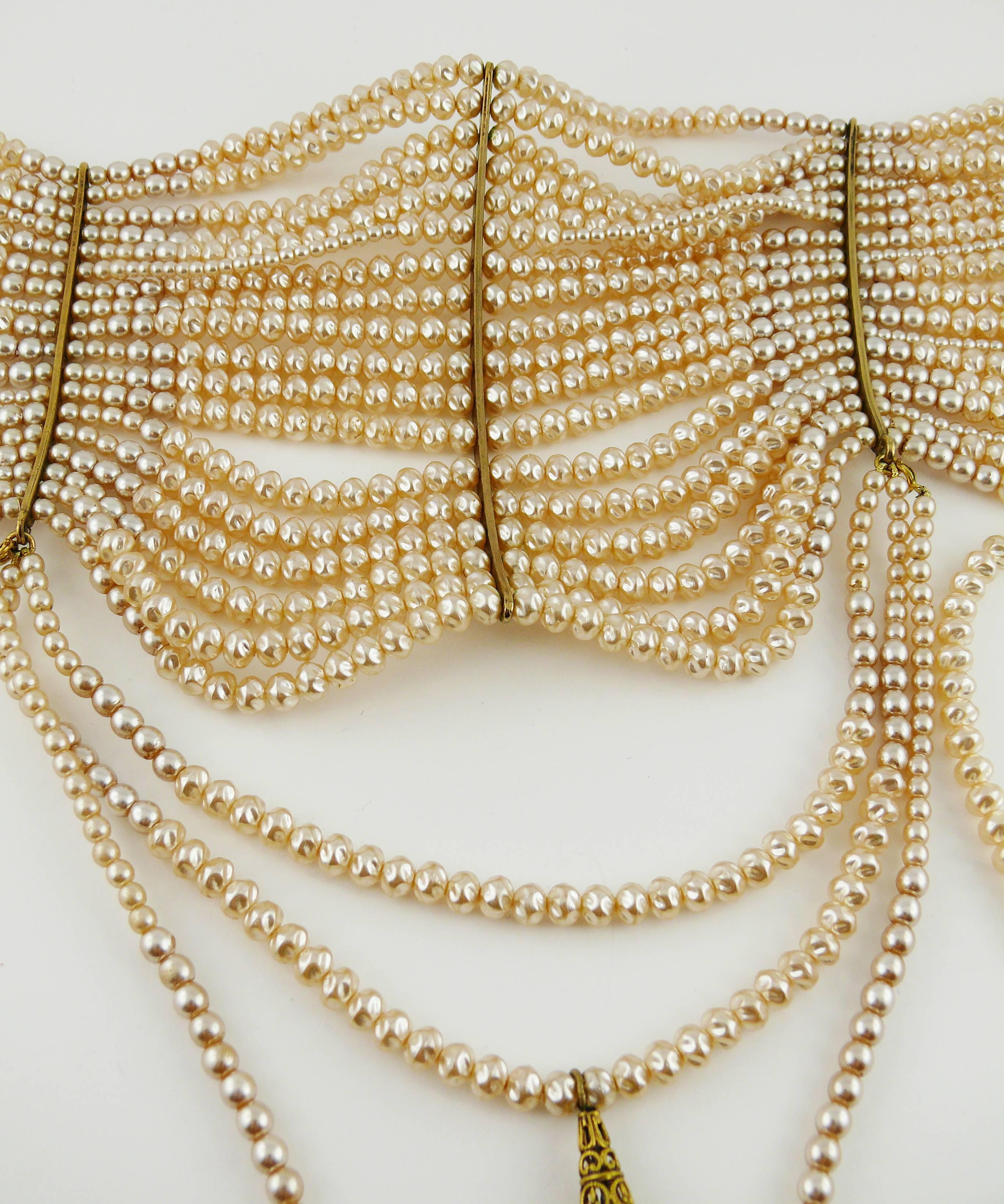 Women's Christian Dior 1998 Documented Multi Strand Edwardian Pearl Choker Necklace