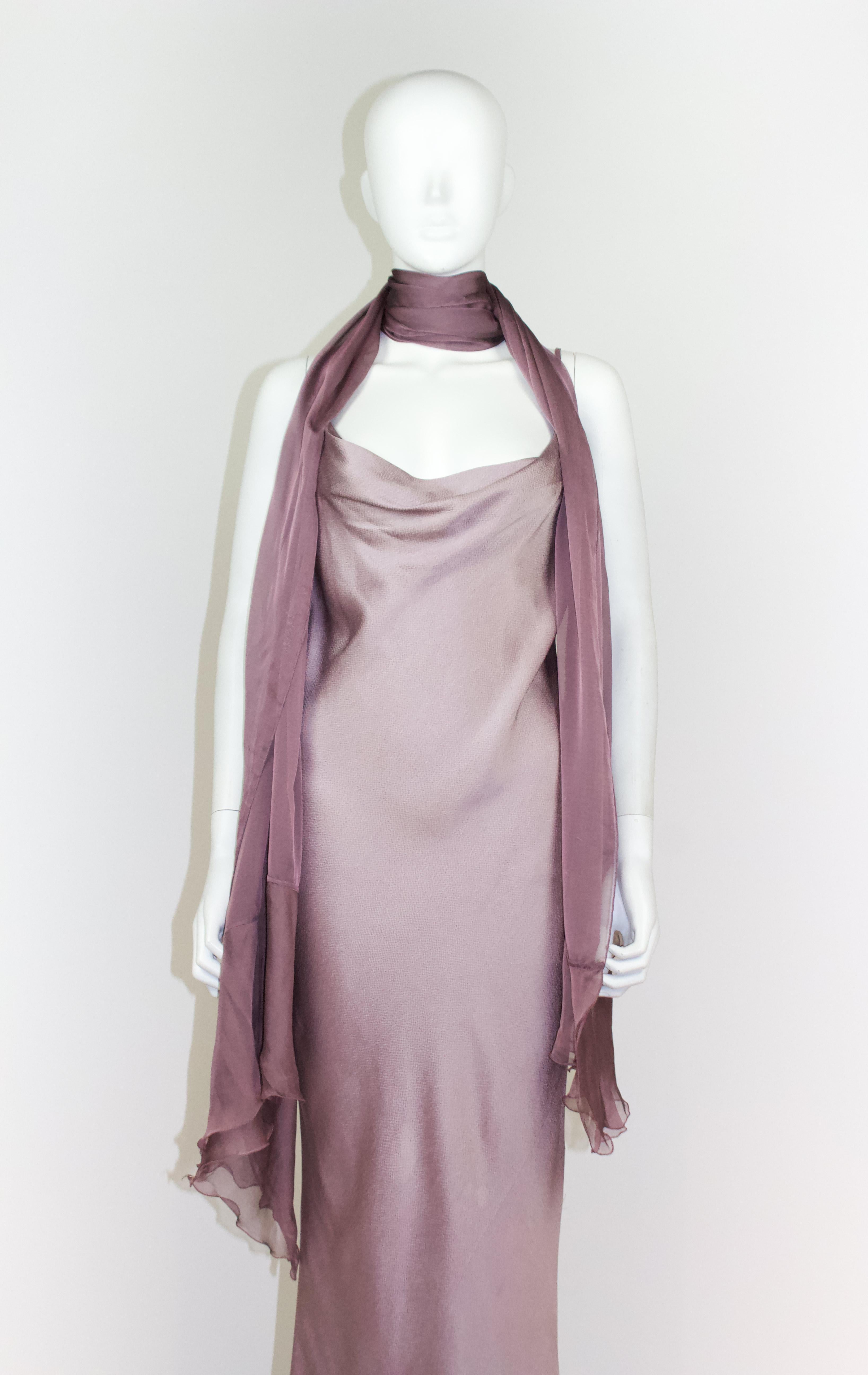 Exquisite Christian Dior by John Galliano dress and silk shawl, from the Spring/Summer 1998 collection. Subtle cowl neckline with a liquid textured satin lilac colour. 

Condition
The dress is in very good overall condition with minor wear to the