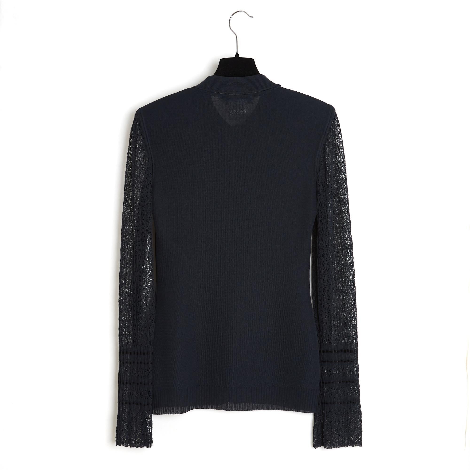 Christian Dior 1999 - Top Galliano FR36 Cheongsam Cardigan bleu marine en dentelle GB8 US6 3