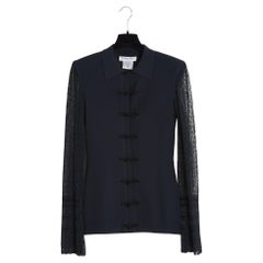 Christian Dior 1999 Galliano Top FR36 Cheongsam Lace Navy Cardigan UK8 US6