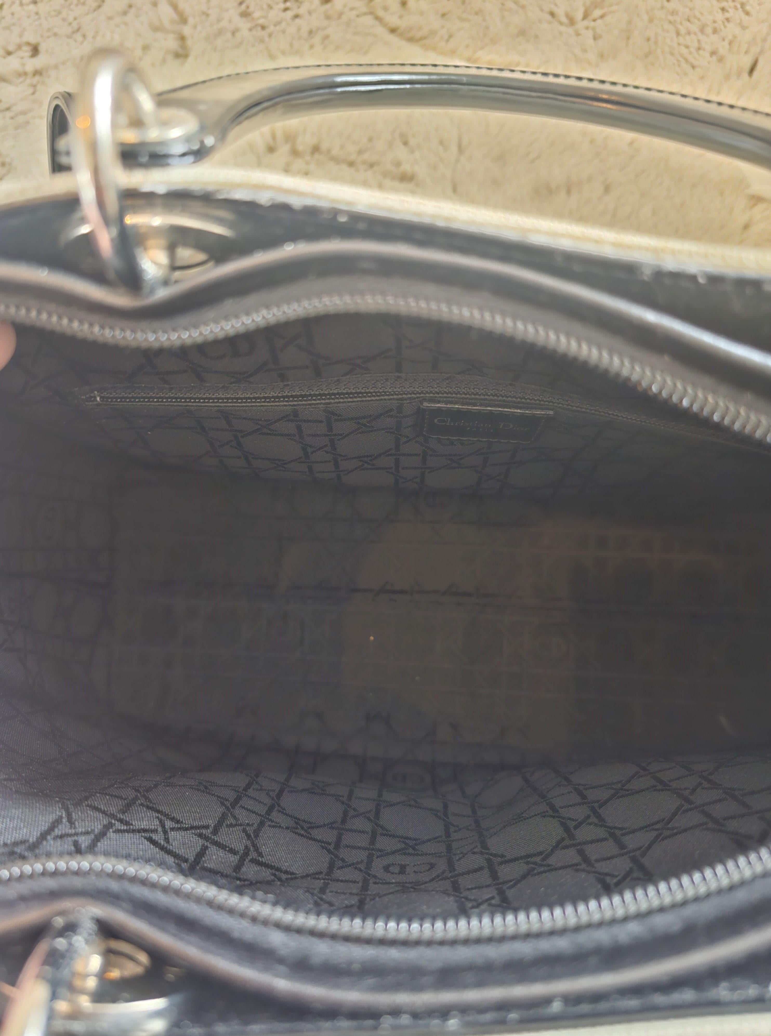Christian Dior 1999 Lady Dior Handbag Canvas Patent Leather Collectors Large For Sale 9