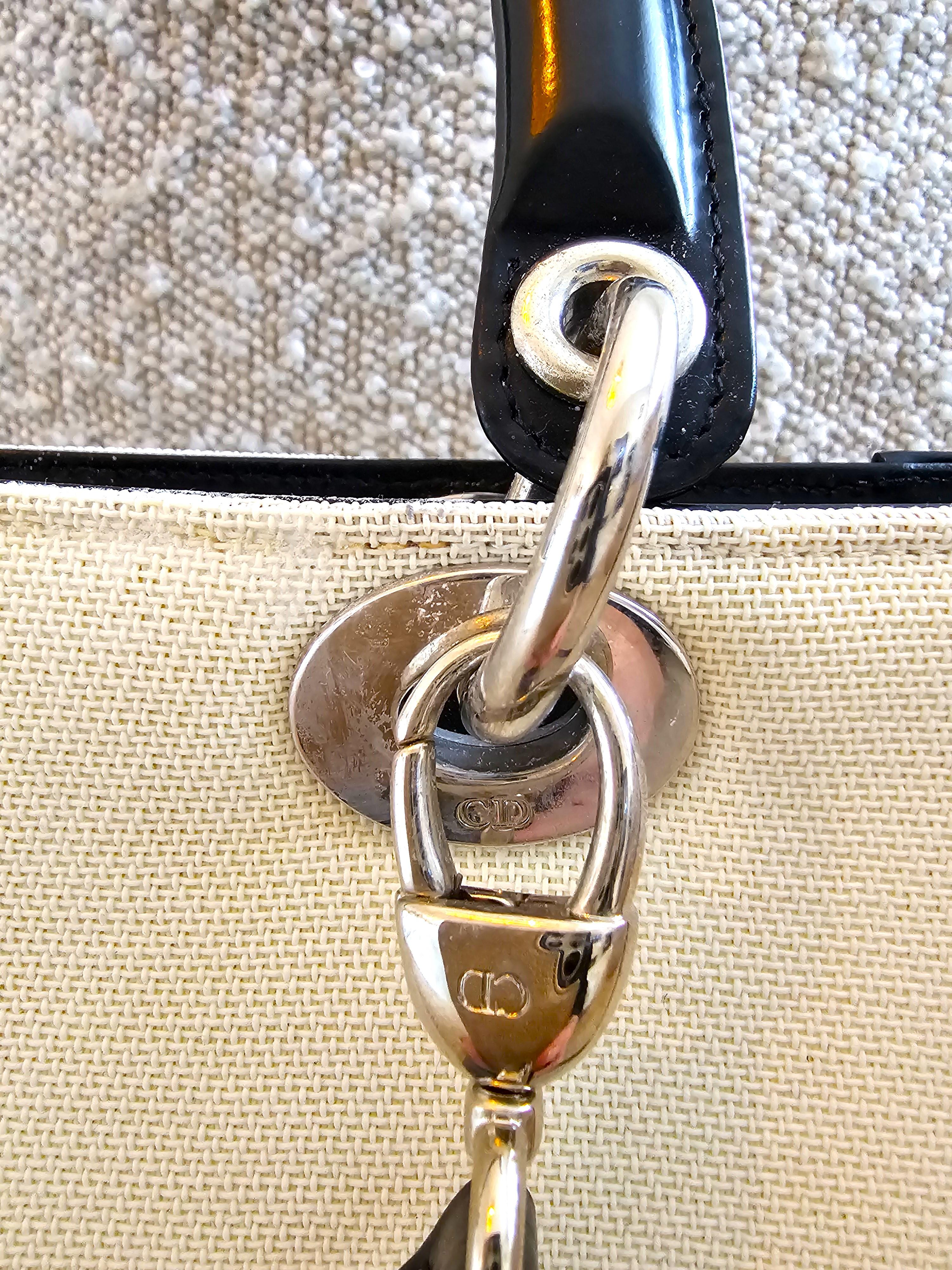 Christian Dior 1999 Lady Dior Handbag Canvas Patent Leather Collectors Large For Sale 1