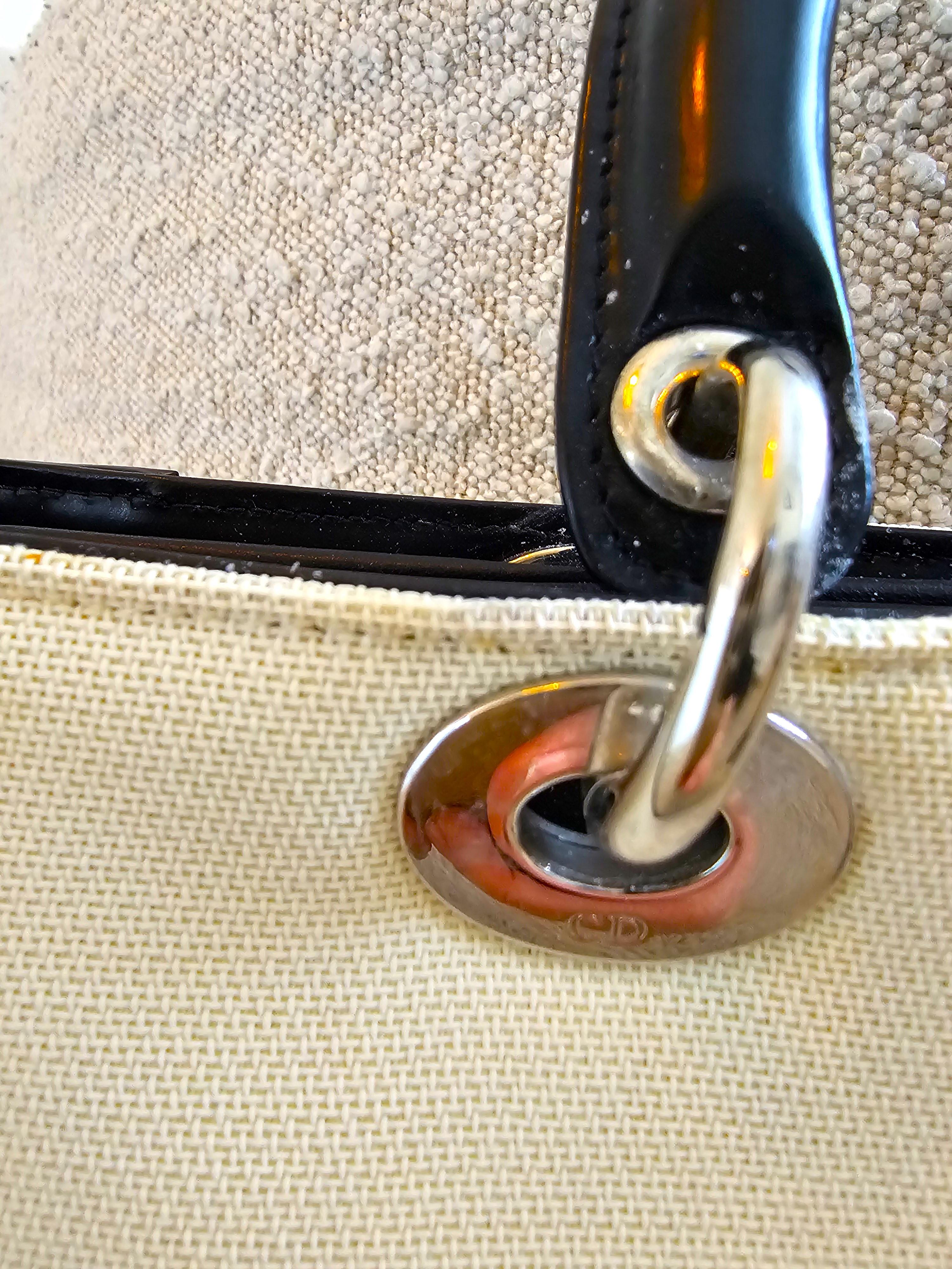 Christian Dior 1999 Lady Dior Handbag Canvas Patent Leather Collectors Large For Sale 2