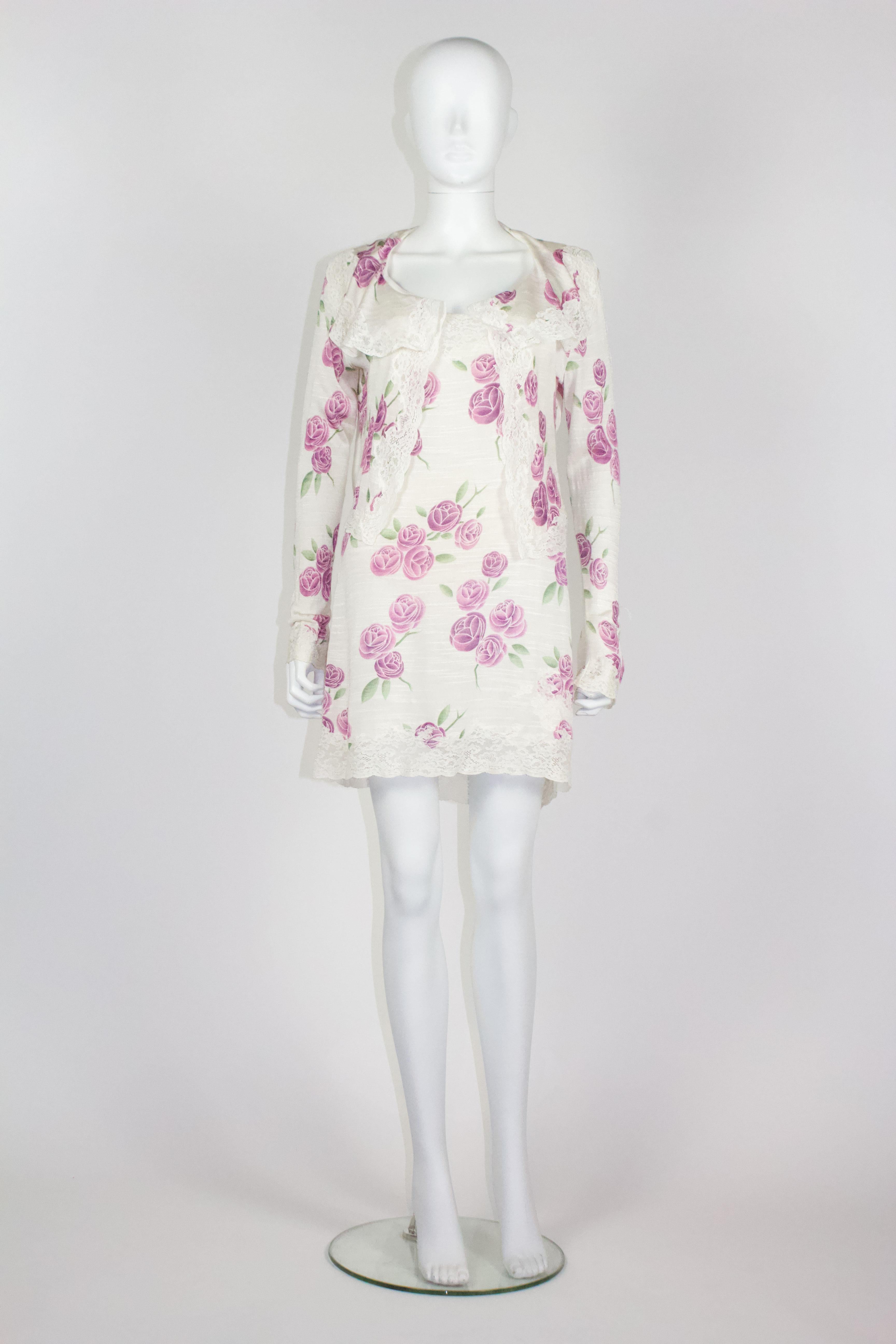 Gray Christian Dior 1999 Rose Print Dress Set