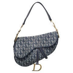 Christian Dior 2000 Borsa da sella blu Diorissimo Jacquard