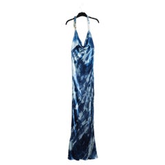 Christian Dior 2000 Galliano Robe FR38 Maxi aqua blue velvet maxi dress UK10 US8