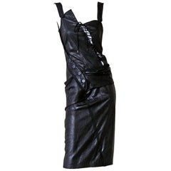 Christian Dior 2000 John Galliano Collector Bondage Asymmetric Leather Dress  