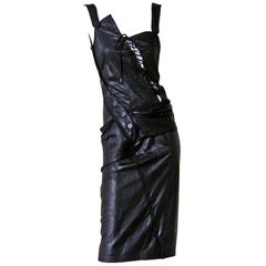 Christian Dior 2000 John Galliano Collector Bondage Asymmetric Leather Dress