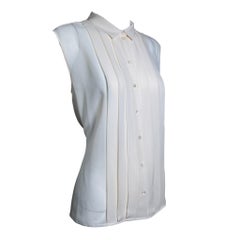 Christian Dior 2000's Cream Silk Chiffon Button Up Sleeveless Blouse