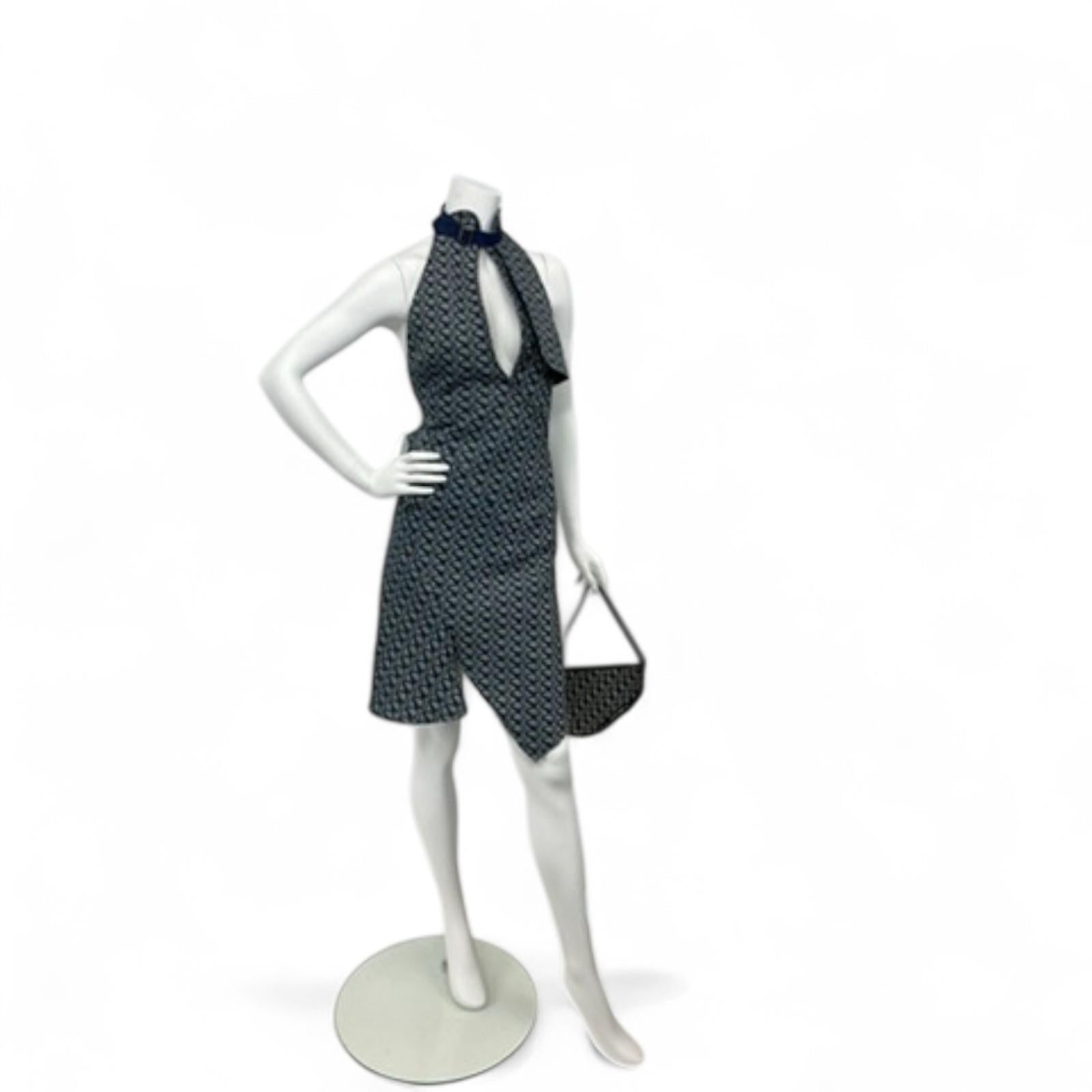 Women's Christian Dior 2000s Denim Monogram Halter Dress & Diorissimo Saddle Bag Set For Sale