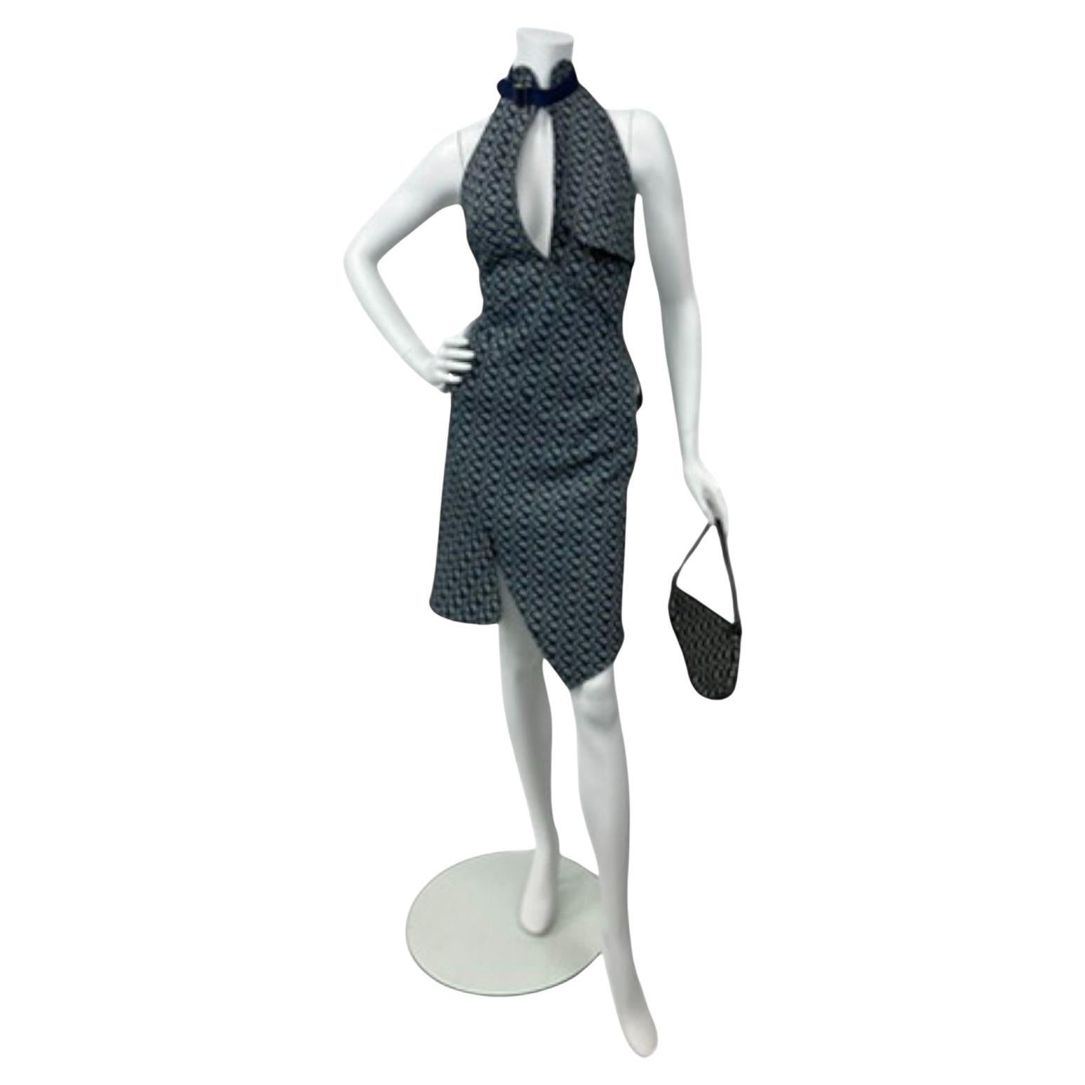 Christian Dior 2000s Denim Monogram Halter Dress & Diorissimo Saddle Bag Set For Sale