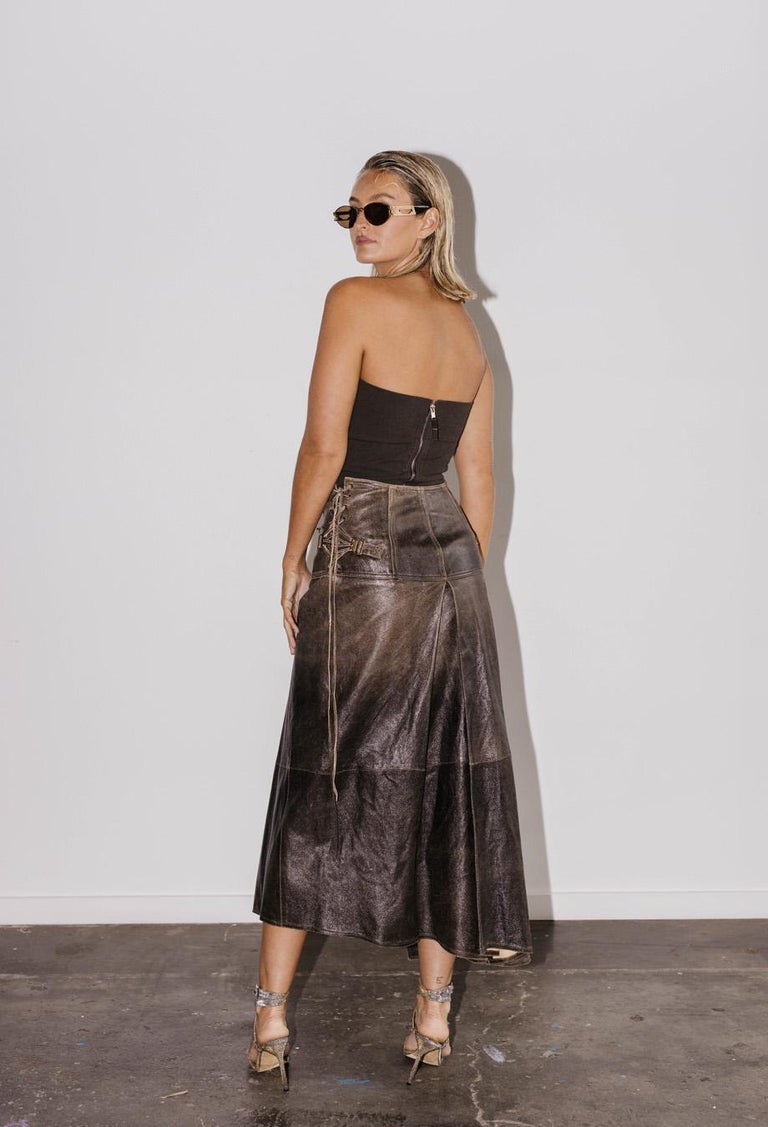 Christian Dior 2001 Galliano Era Distressed Leather Skirt Western  