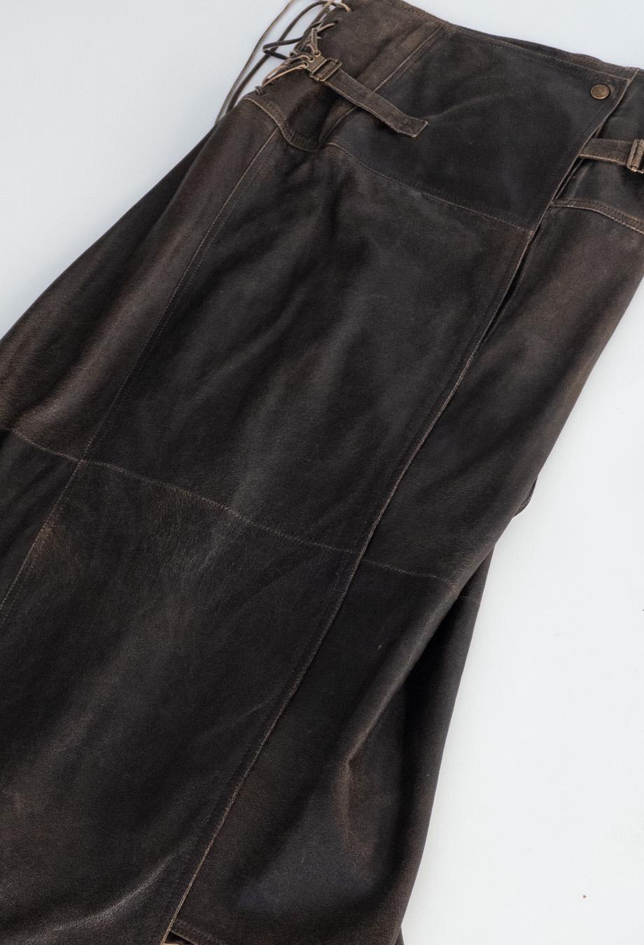 Christian Dior 2001 Galliano Era Distressed Leather Skirt Western Cowboy Carter 1