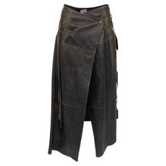 Christian Dior 2001 Galliano Era Distressed Leather Skirt Western Cowboy Carter