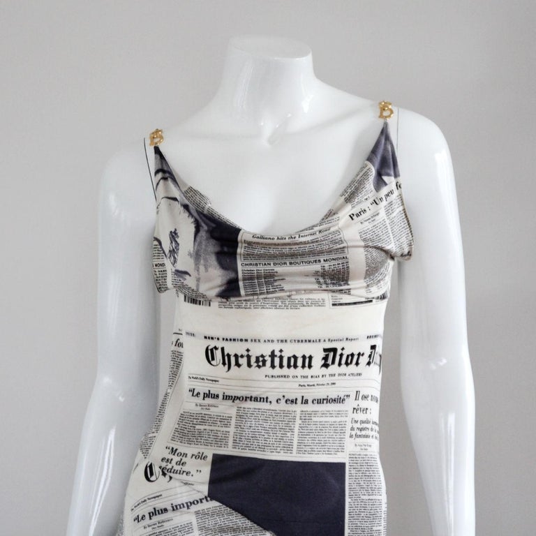 CHRISTIAN DIOR 2001 Iconic Newsprint / Newspaper Dress by John Galliano at 1stDibs