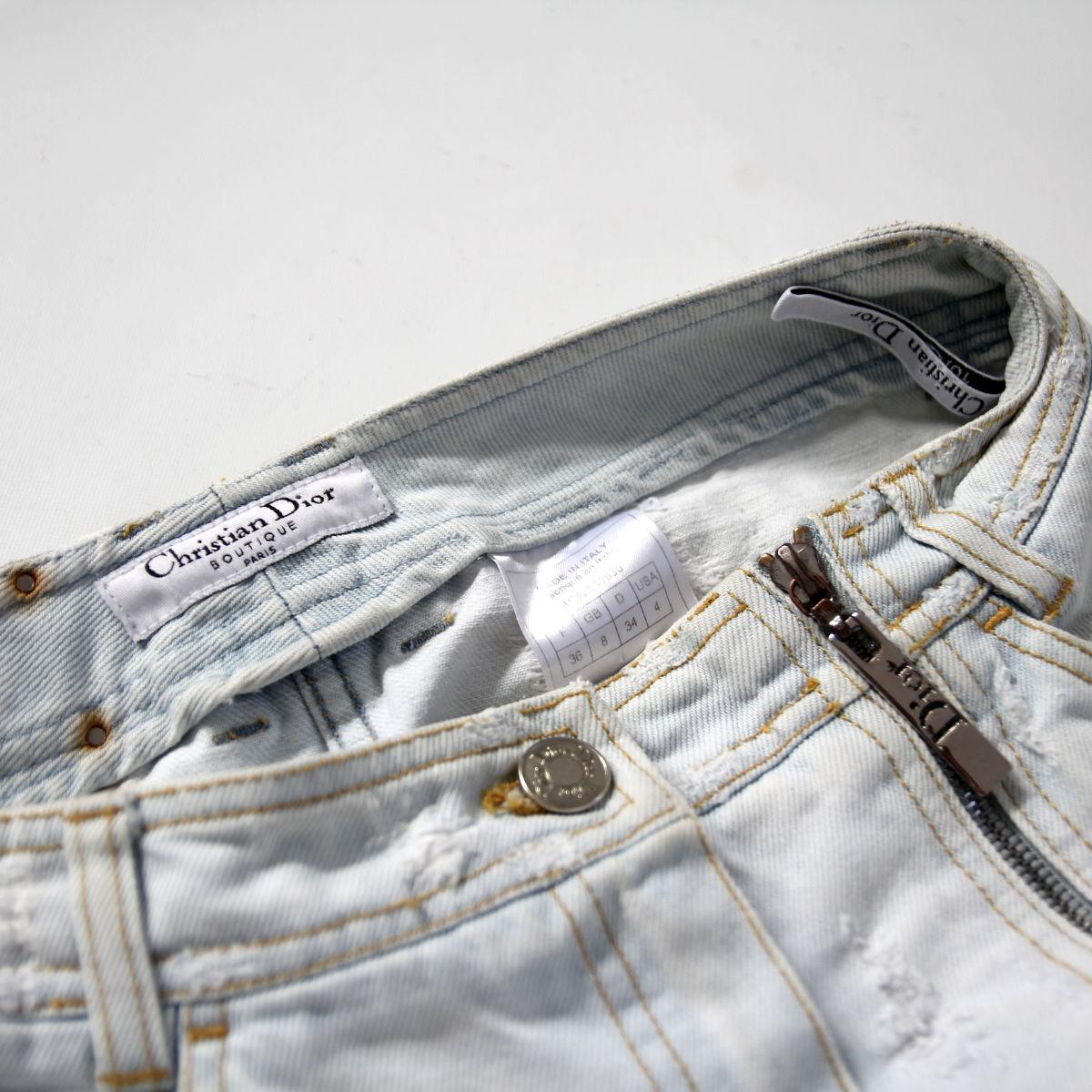 CHRISTIAN DIOR 2001 Light Blue Denim Jeans Skirt Used-Look by John Galliano 1