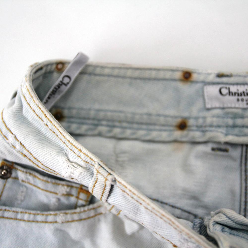 CHRISTIAN DIOR 2001 Light Blue Denim Jeans Skirt Used-Look by John Galliano 4
