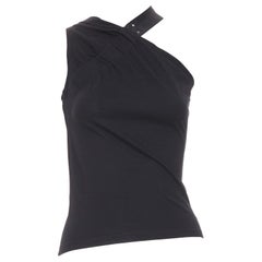 CHRISTIAN DIOR 2002 Runway John Galliano black asymmetric eyelet strap tank FR38