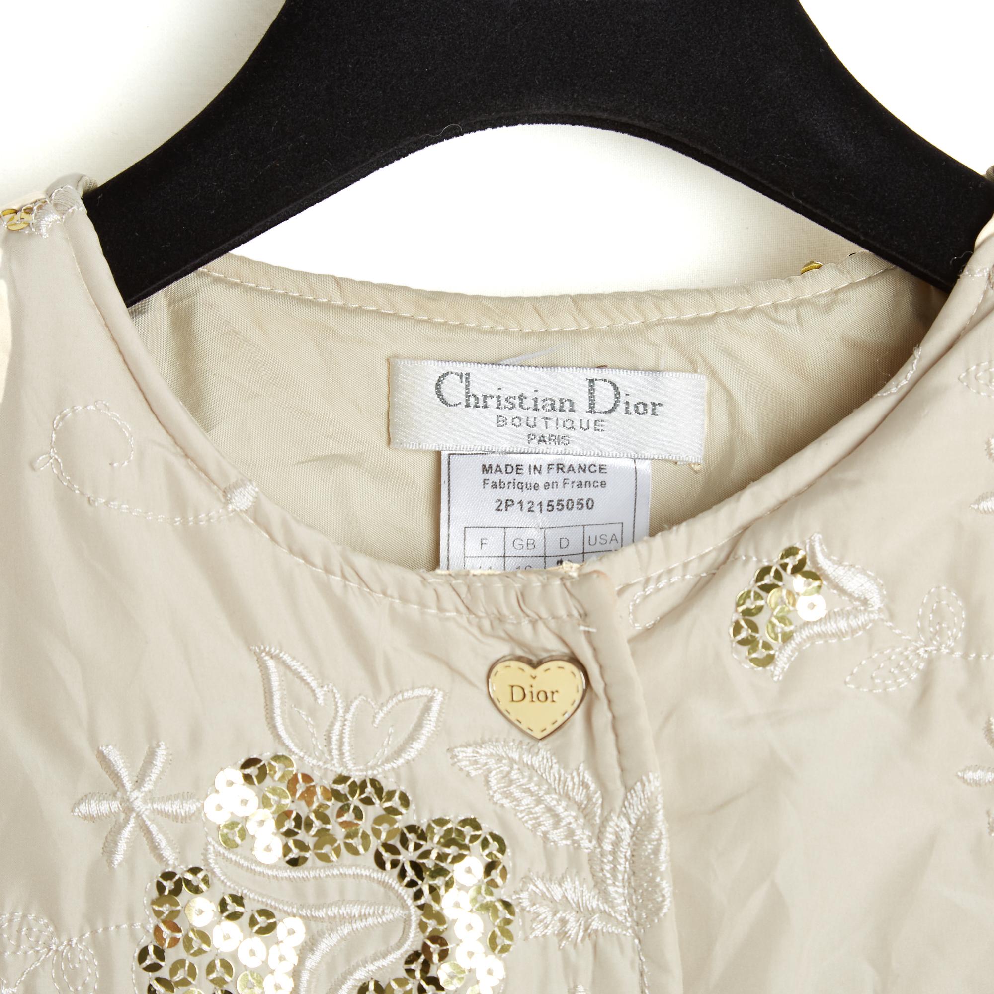 Christian Dior 2002 Veste Beige oder FR40 John Galliano Gestickte Jacke UK12 US10 Damen im Angebot