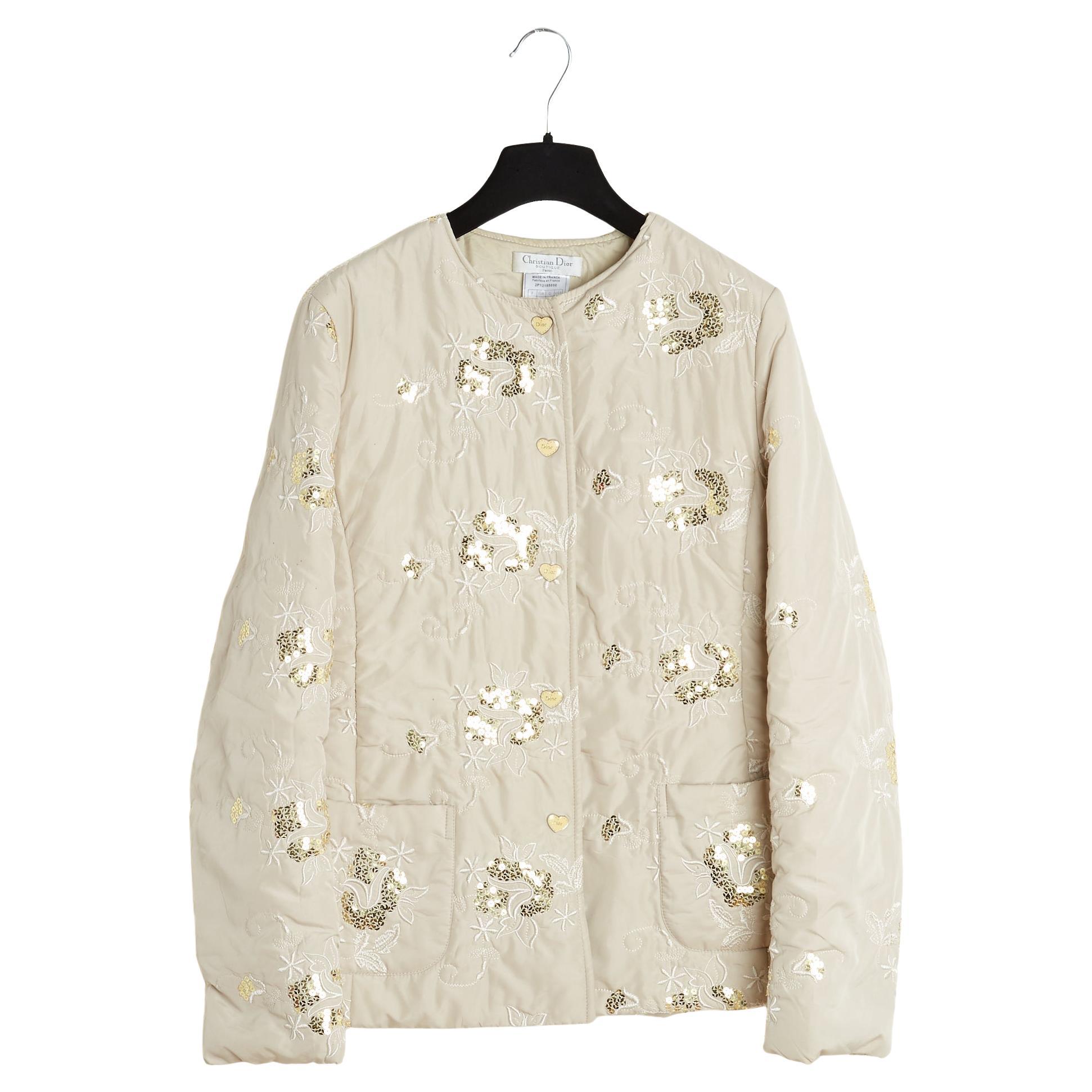 Christian Dior 2002 Veste Beige oder FR40 John Galliano Gestickte Jacke UK12 US10 im Angebot