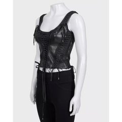 Christian Dior 2002 Vintage-Oberteil aus schwarzem Lammleder von Galliano, Größe 38