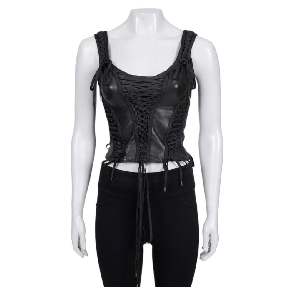 Christian Dior 2002 Vintage Black Lambskin Top by Galliano, Size 38