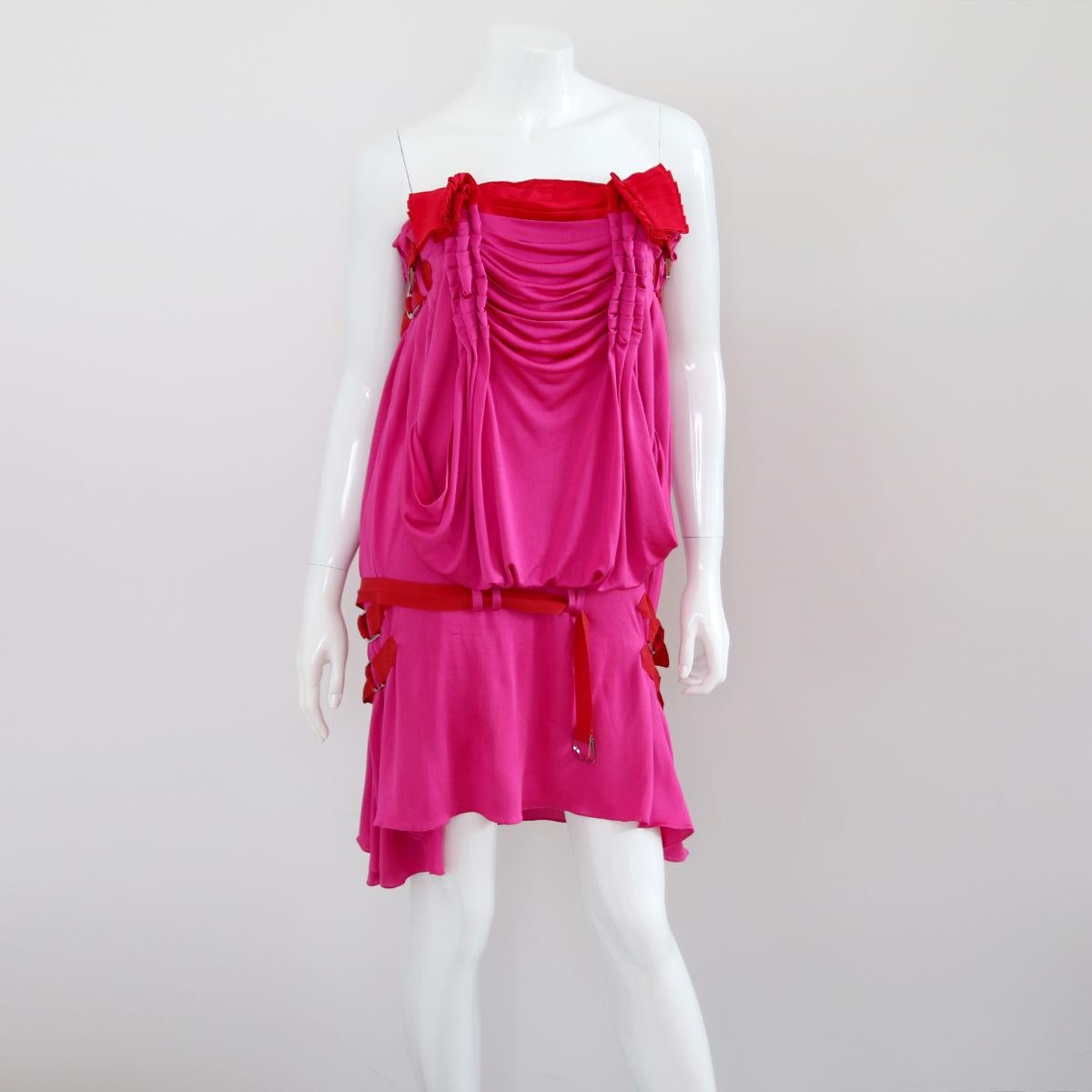 CHRISTIAN DIOR 2003 Rare Pink Red Silk Dress by John Galliano Runway S/S 1