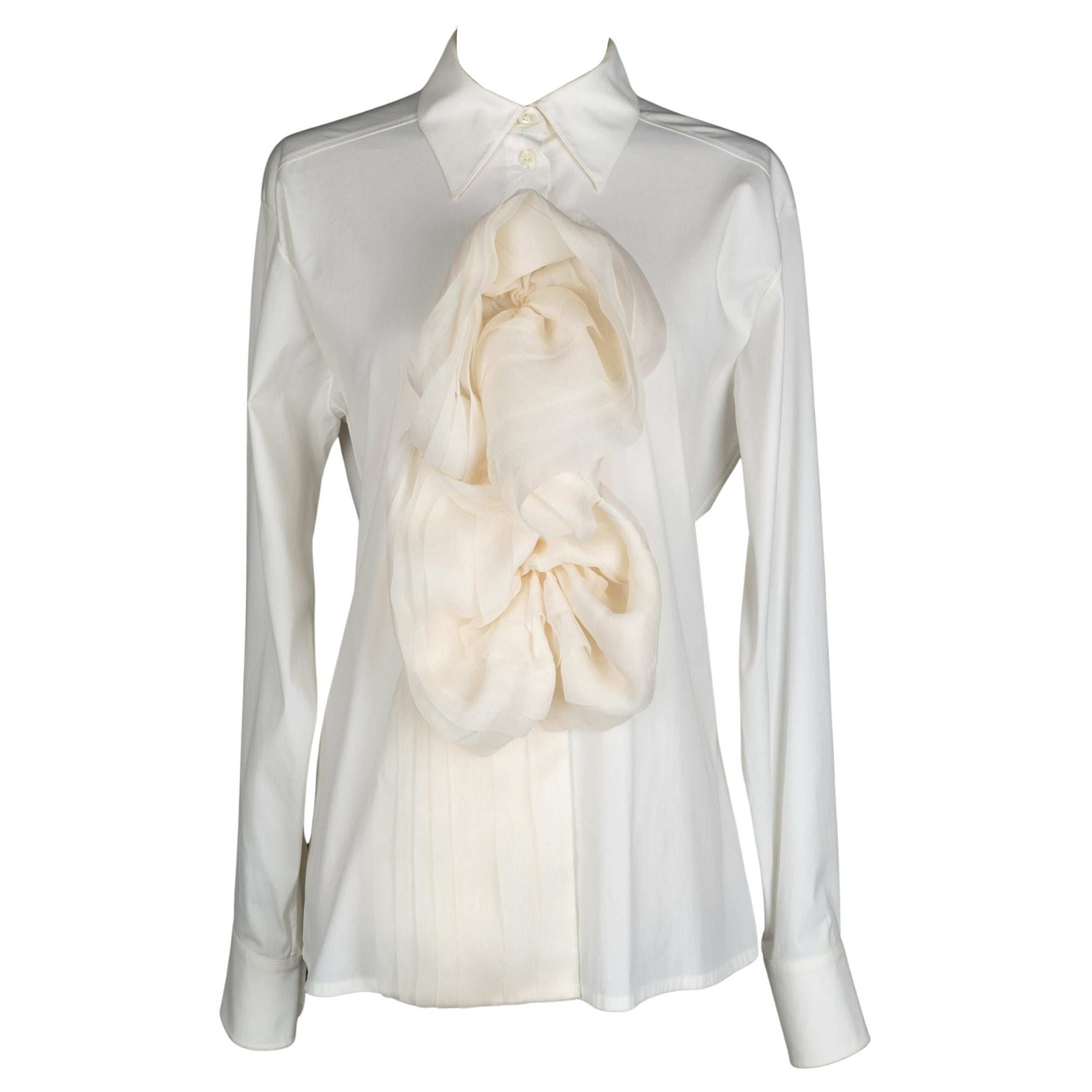 Christian Dior 2004 Otoño-Invierno Blusa de mezcla de algodón con flor de seda
