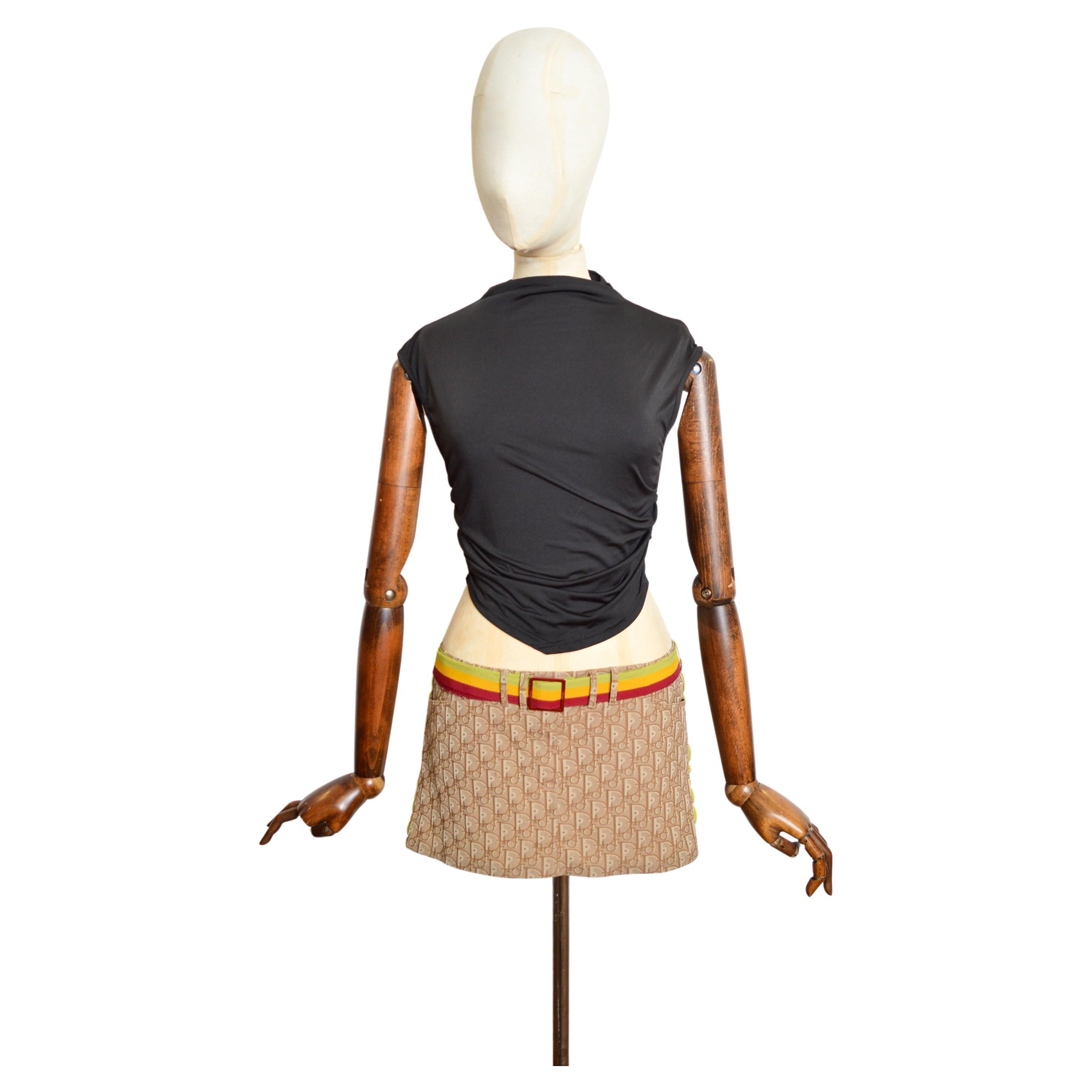 Christian Dior 2004 John Galliano Low waisted Logo Rasta Print mini Skirt