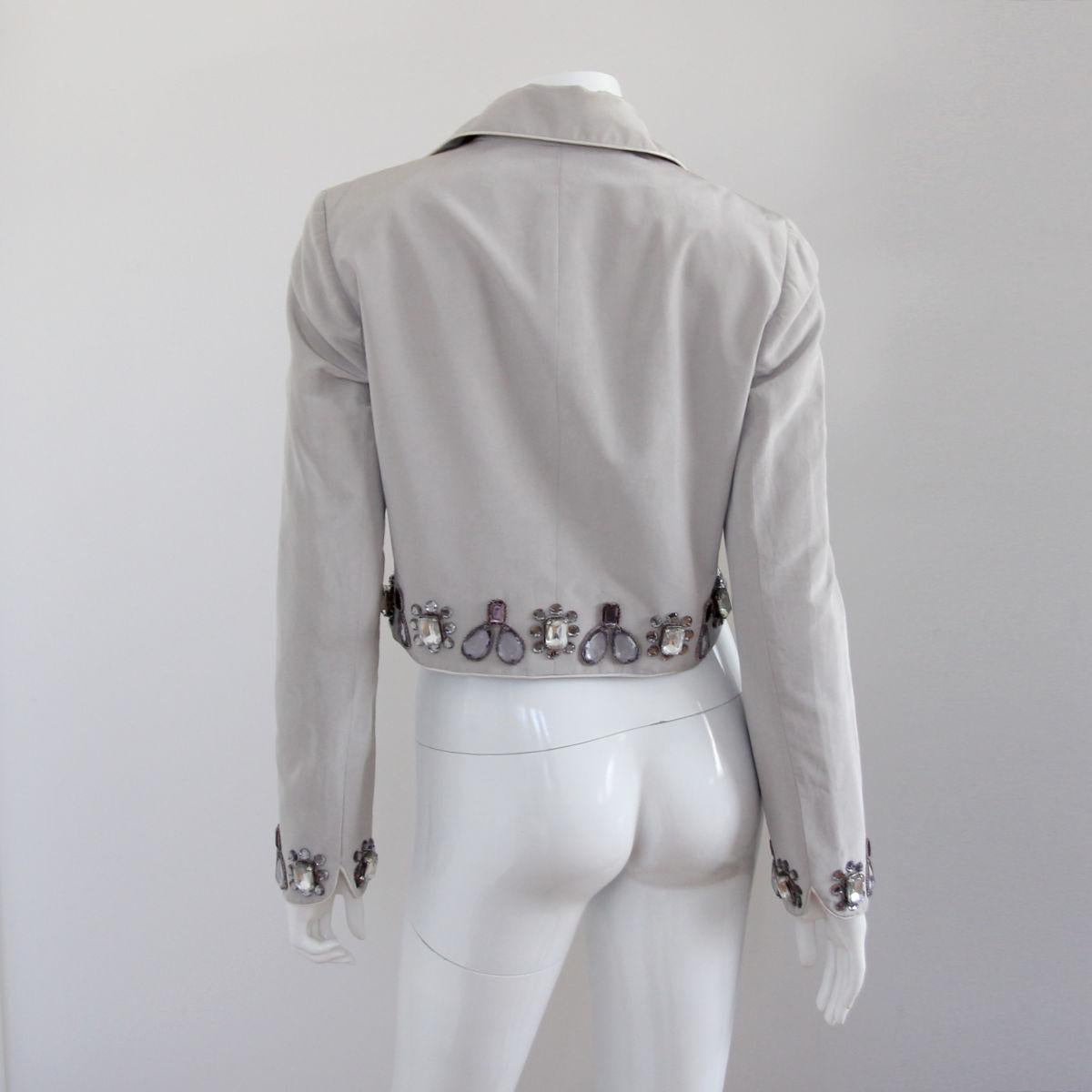 CHRISTIAN DIOR 2004 Light Gray Blazer / Jacket with Gemstones by John Galliano In Good Condition In Arnsberg, NW
