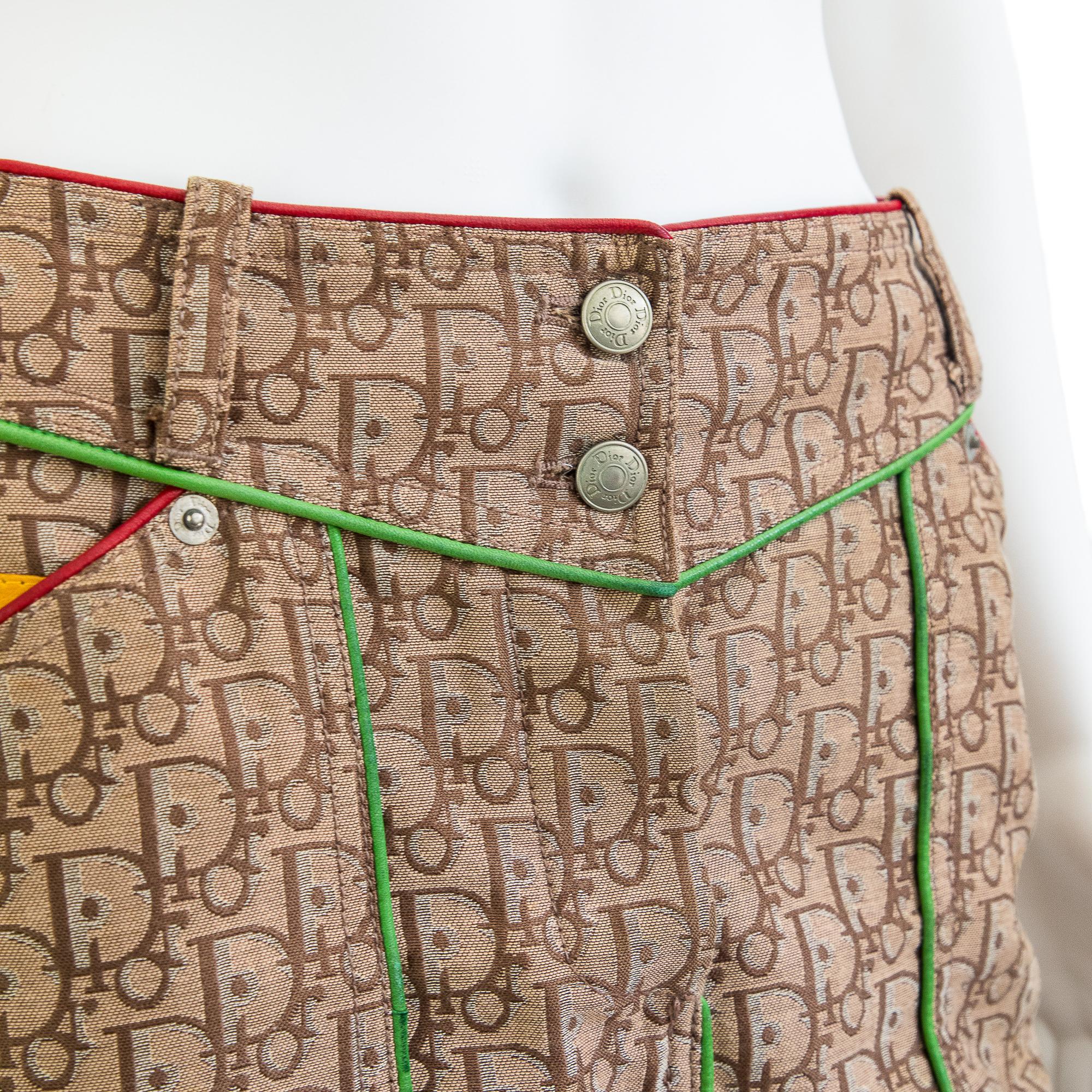 Brown Christian Dior by Galliano 2004 Rasta Monogram Knee Length Skirt size 34 For Sale