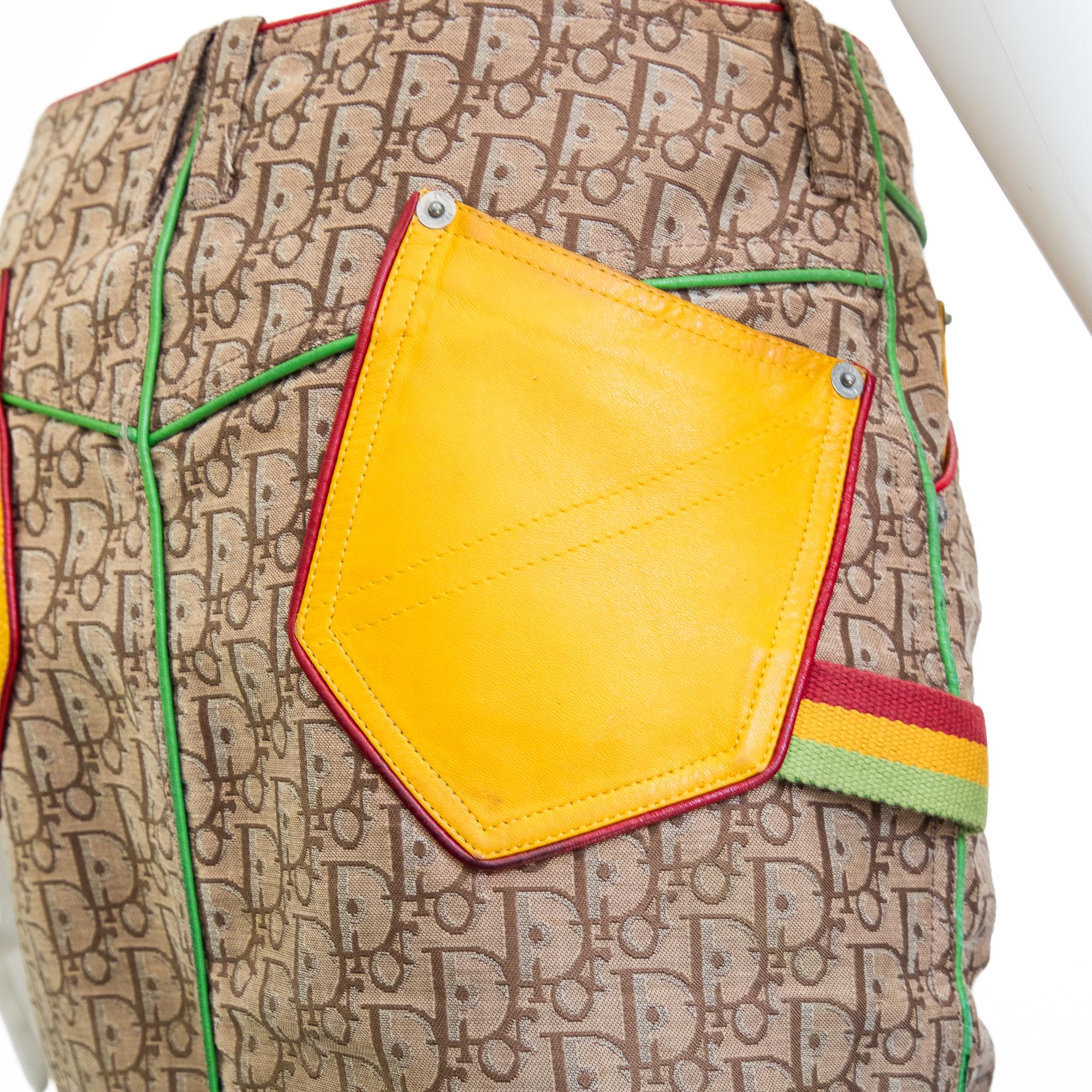 Christian Dior by Galliano 2004 Rasta Monogram Knee Length Skirt size 34 For Sale 1