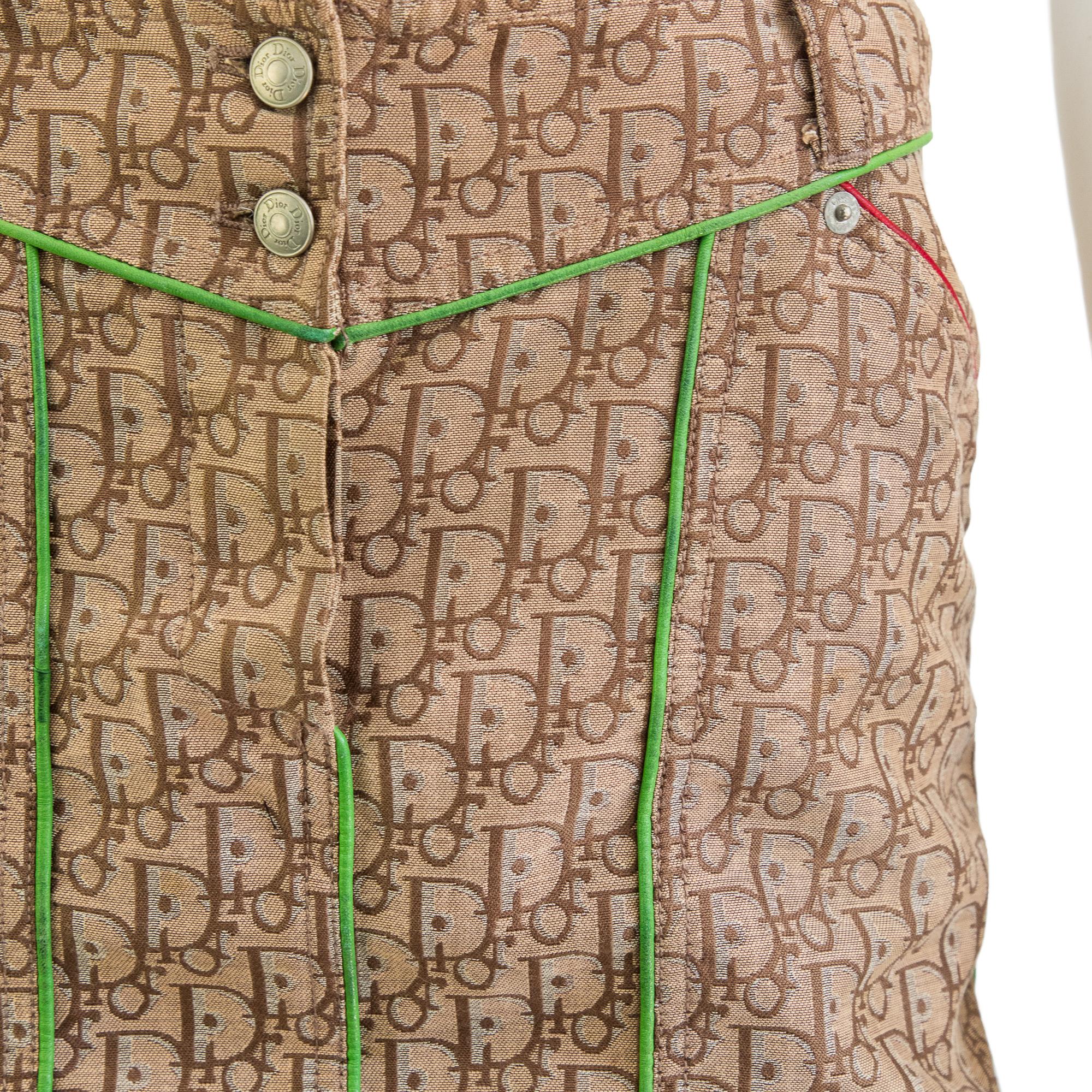 Christian Dior by Galliano 2004 Rasta Monogram Knee Length Skirt size 34 For Sale 2