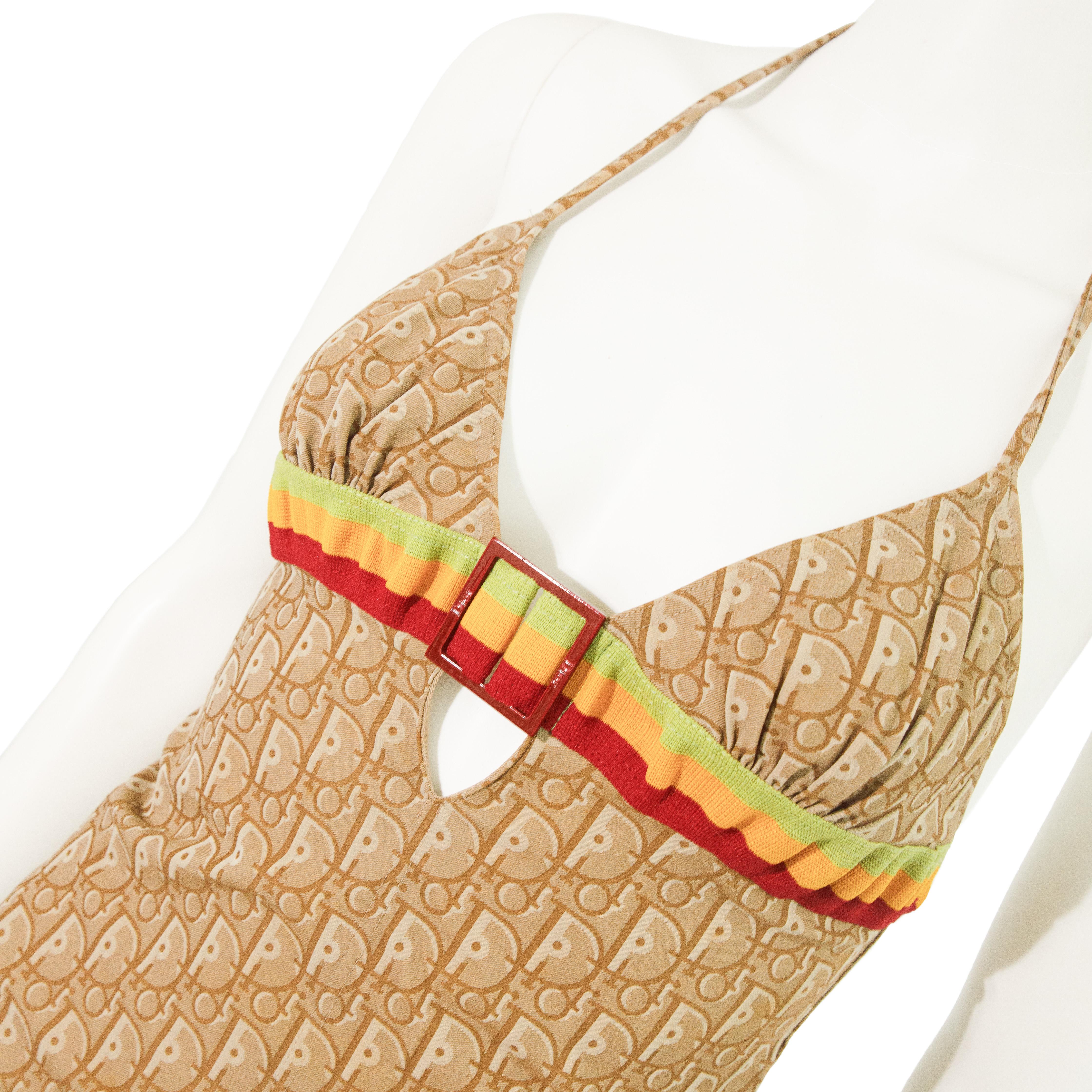 Christian Dior 2004 Rasta Monogramm Swim Halter Top Größe 36 (Weiß)