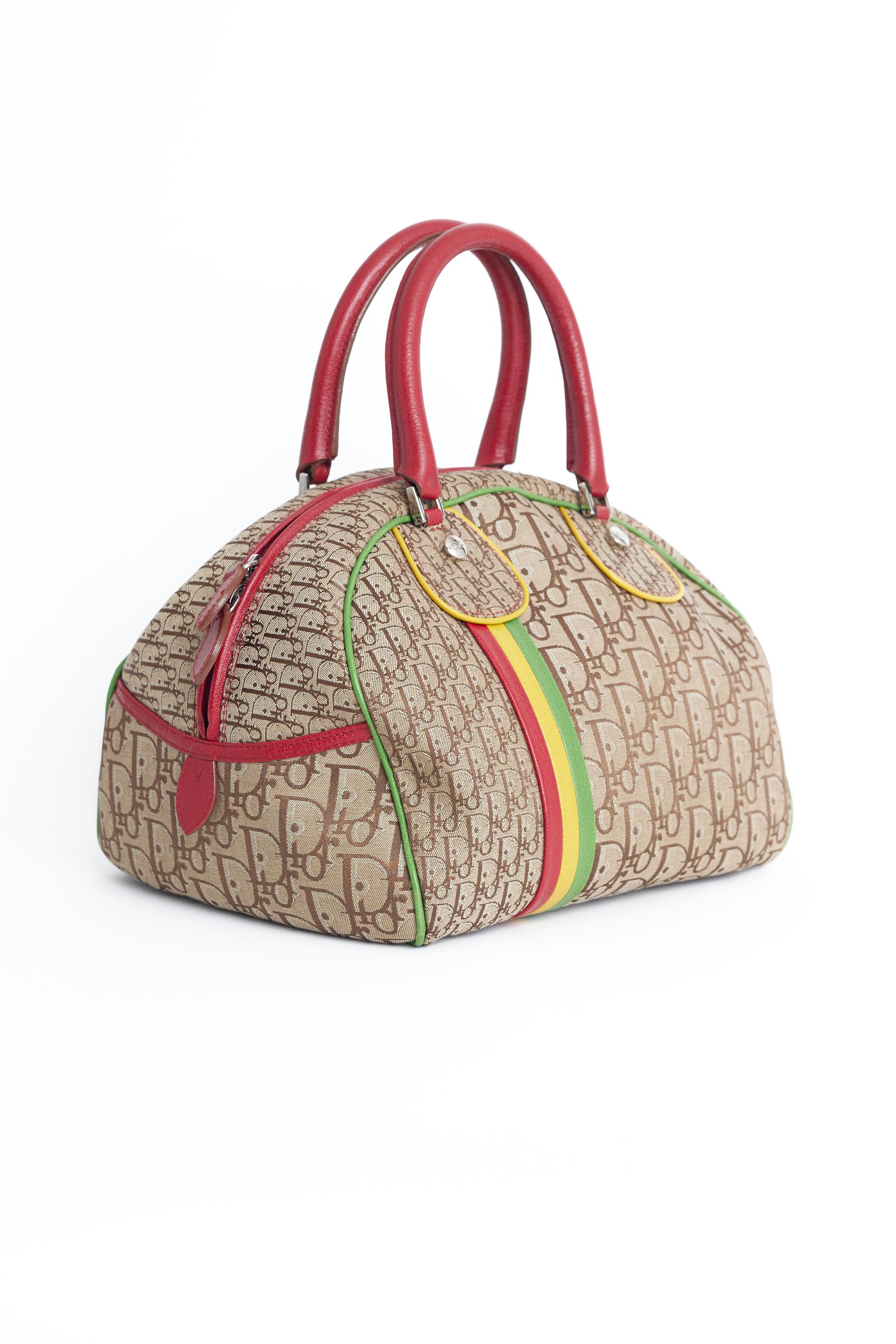 Brown Christian Dior 2004 Rasta Print Bowling Bag
