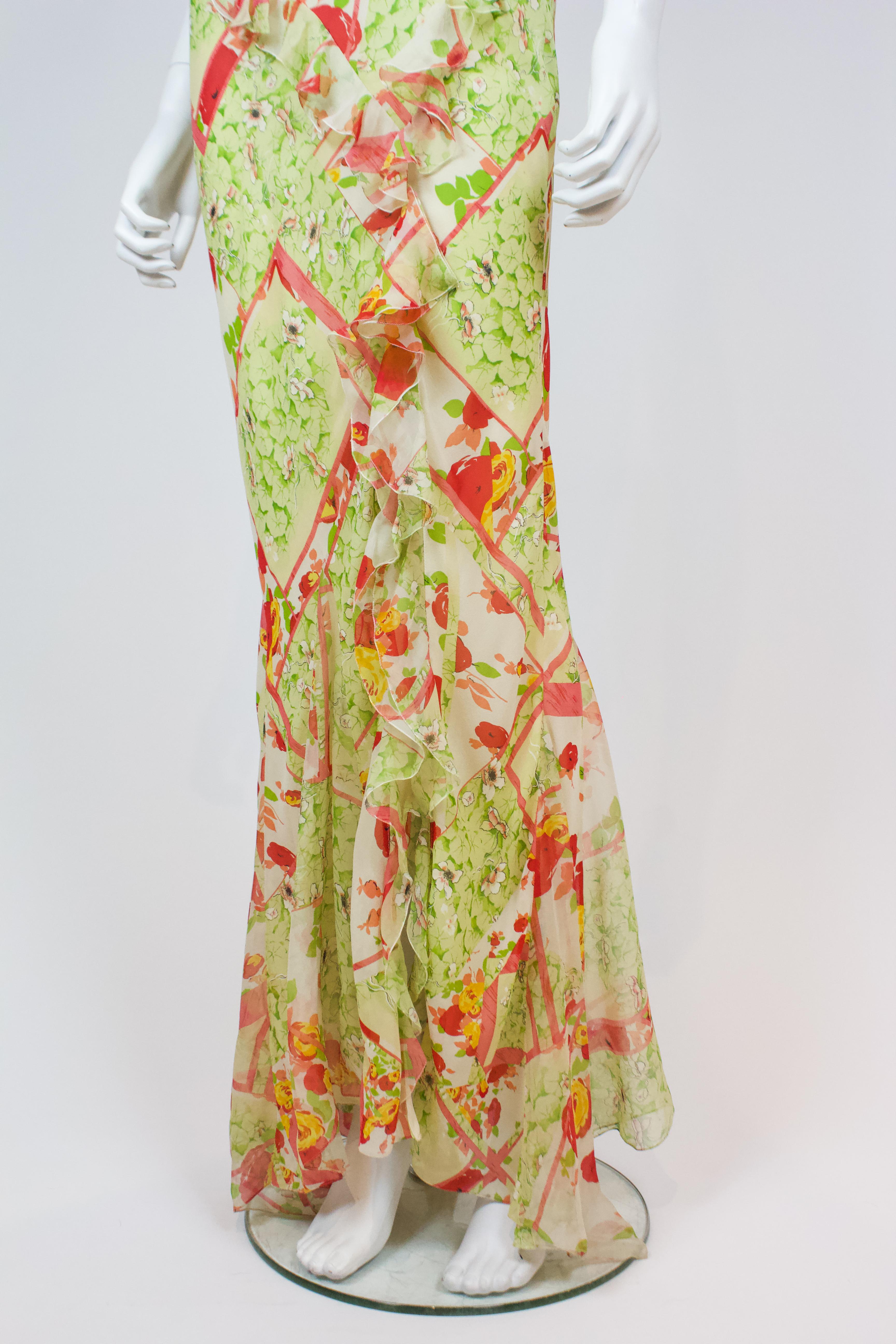 Beige Christian Dior 2004 Silk Floral Dress For Sale