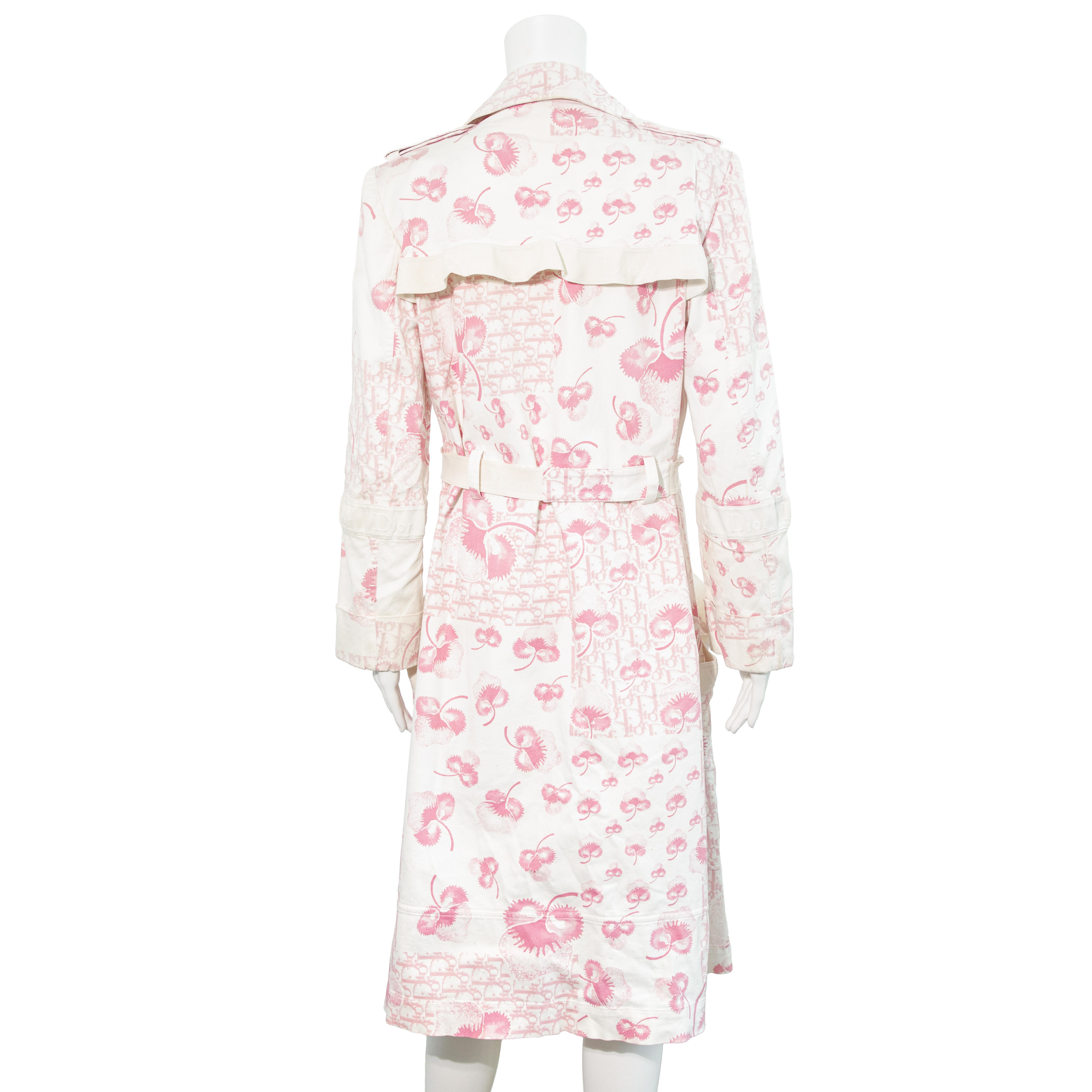 Gray Christian Dior 2005 Blossom Monogram Trench Coat size 38 For Sale
