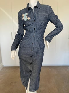 Christian Dior 2006 Chic Denim Dress with Lesage Trompe-l'œil "Corsage"