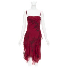 CHRISTIAN DIOR 2006 John Galliano Vintage Runway red silk floral dress FR40 M