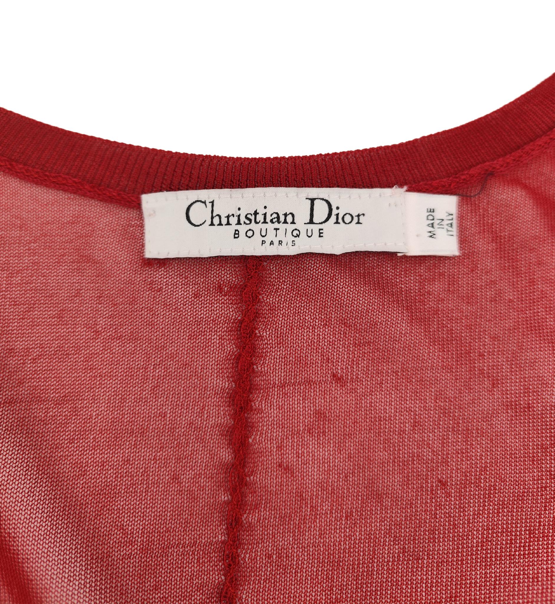 Ensemble top et pull en soie rouge Christian Dior 2006 en vente 8
