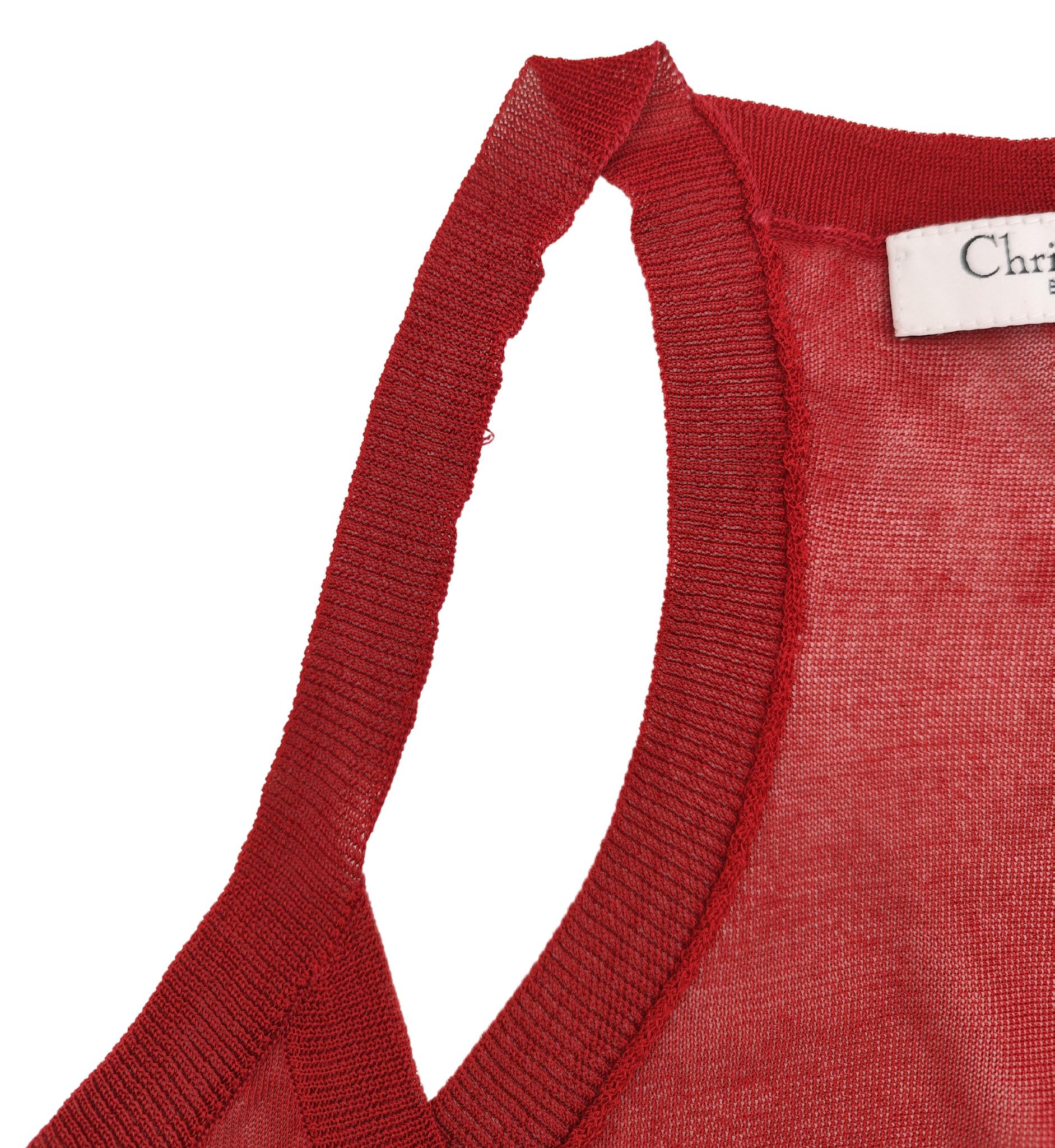 Ensemble top et pull en soie rouge Christian Dior 2006 en vente 9