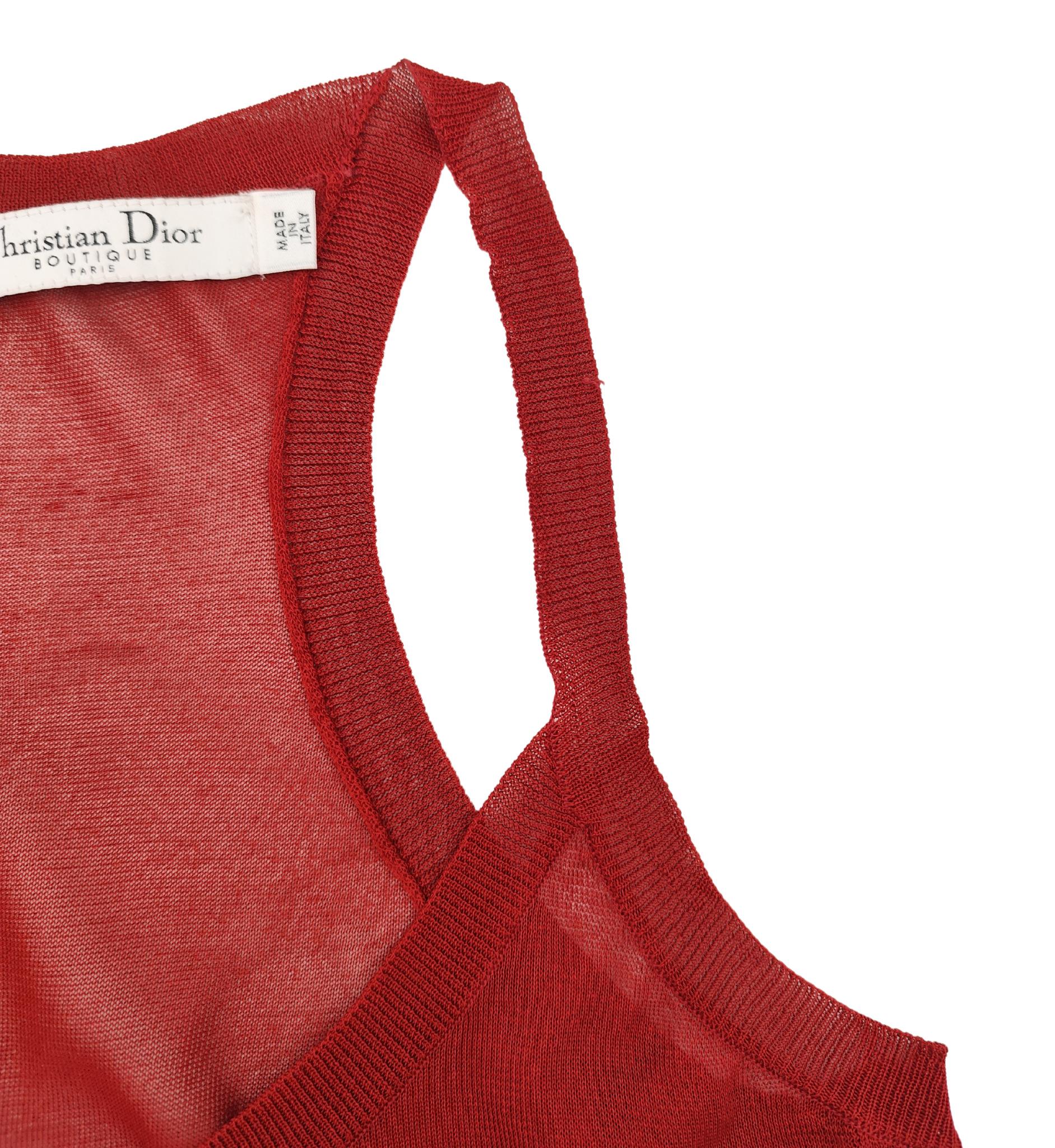 Ensemble top et pull en soie rouge Christian Dior 2006 en vente 10