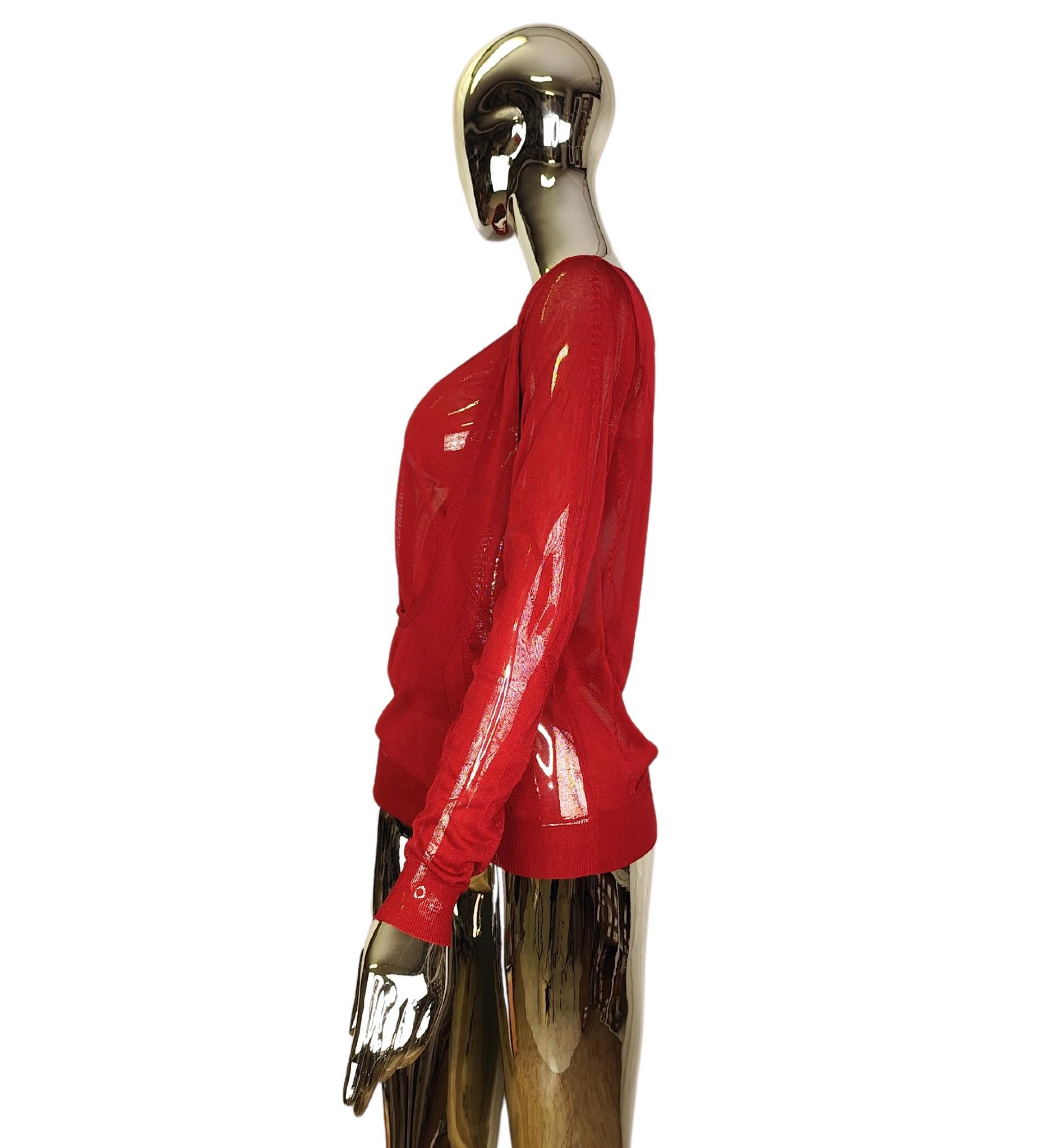 Ensemble top et pull en soie rouge Christian Dior 2006 en vente 1